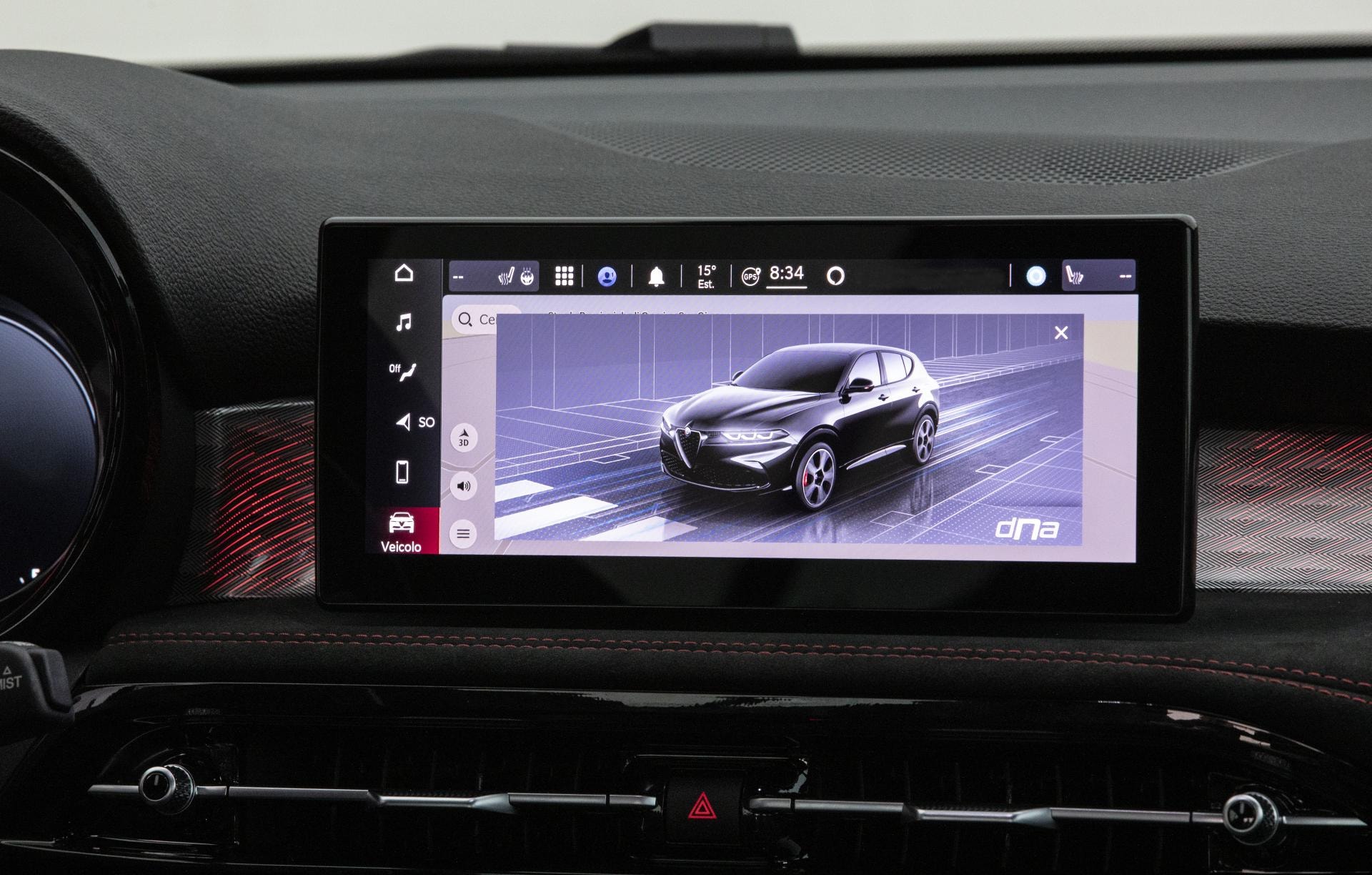Pantalla de infotainment del Tonale con gráficos del vehículo.