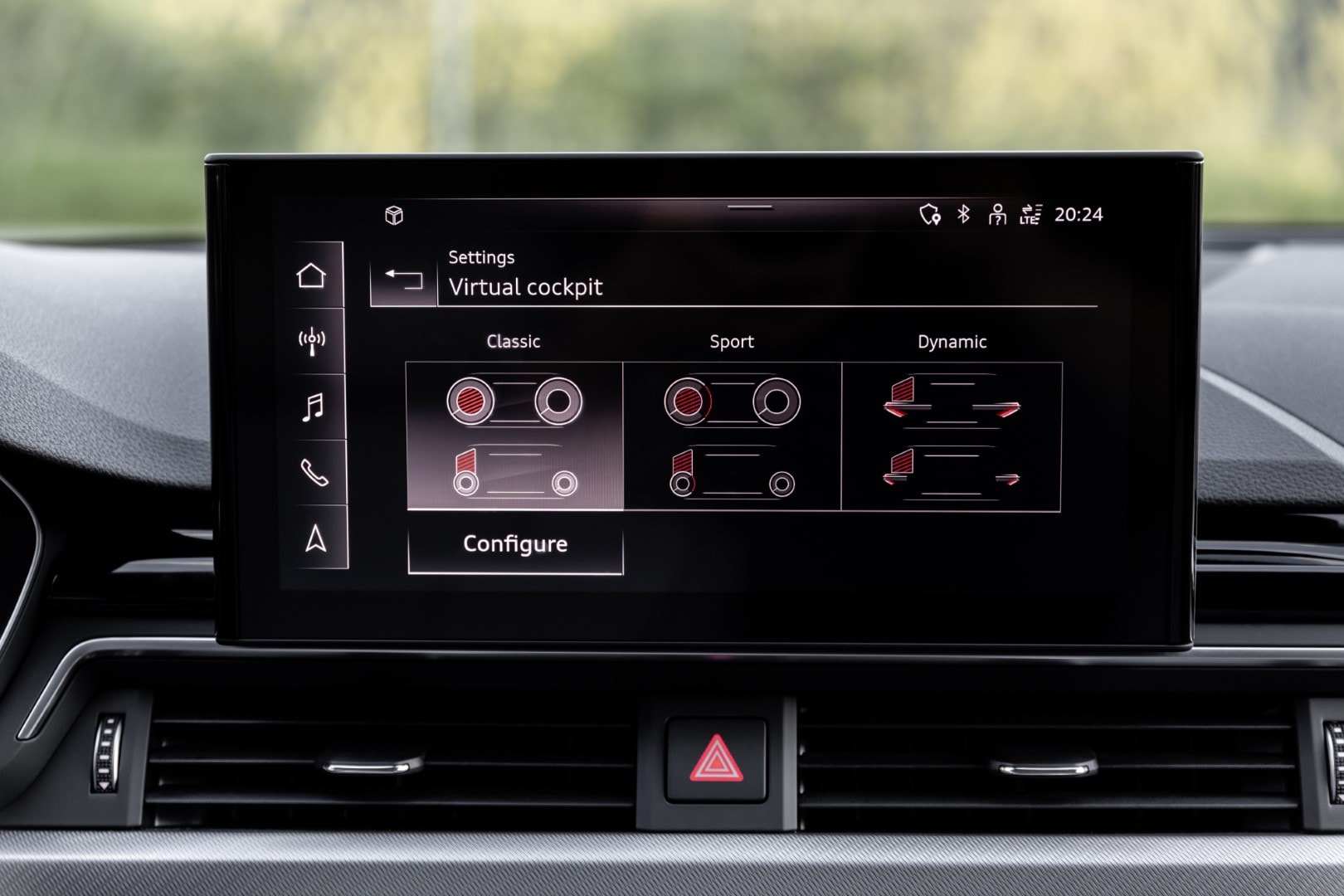 Opciones de configuración del Audi virtual cockpit.