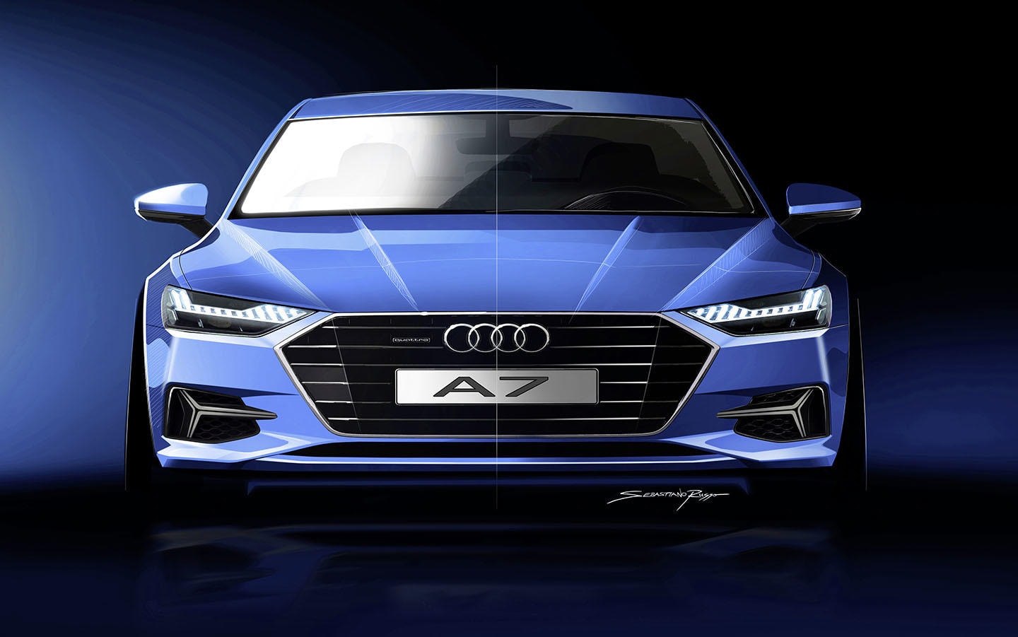 El Audi A7 Sportback presenta un frente imponente con su parrilla distintiva y faros perfilados.