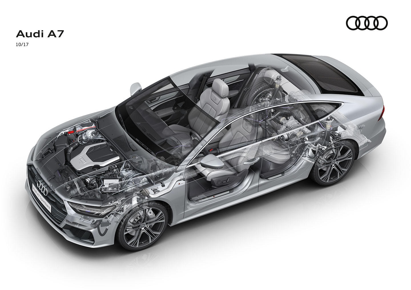 Bocetos con dimensiones y vistas del Audi A7 Sportback.