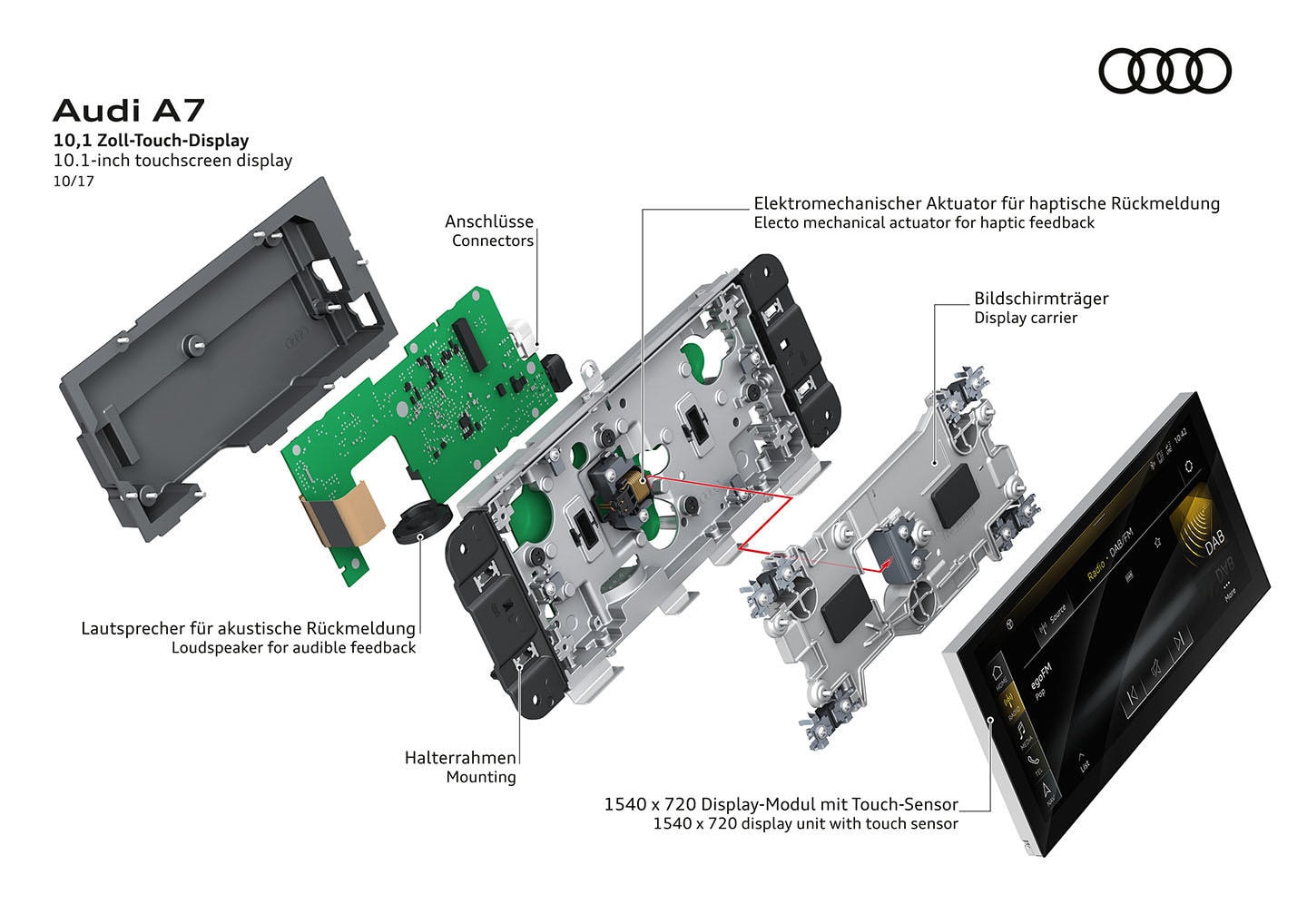 Imagen del volante multifunción del Audi A7, destacando su ergonomía y diseño.