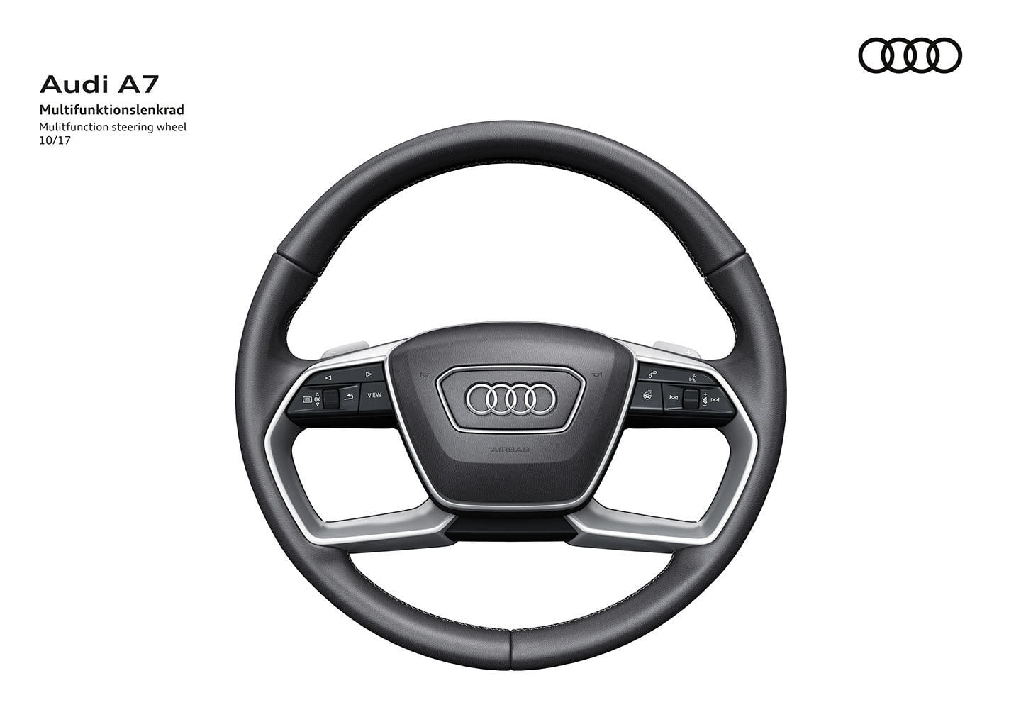 Volante multifuncional del Audi A7 Sportback, centrado en el confort y control del conductor.