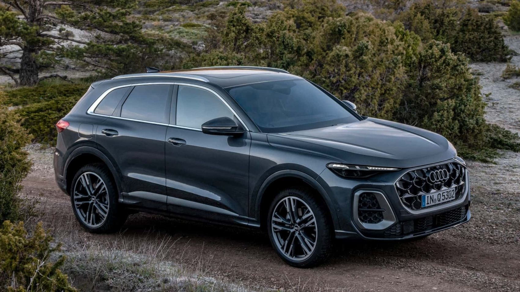 Otra perspectiva del Audi Q5 en su elemento natural fuera de la carretera.