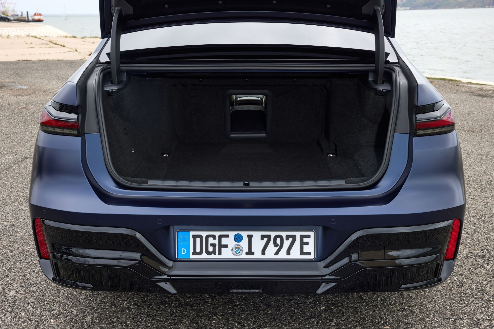 Vista trasera mostrando el elegante diseño y logo de BMW.