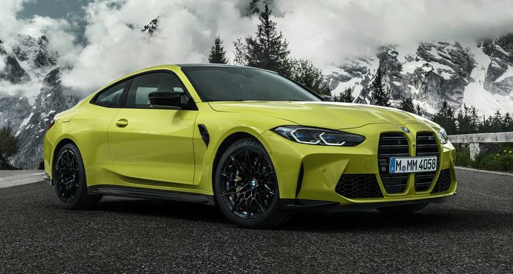 Vista dinámica del BMW M4 Coupé en color amarillo vibrante.