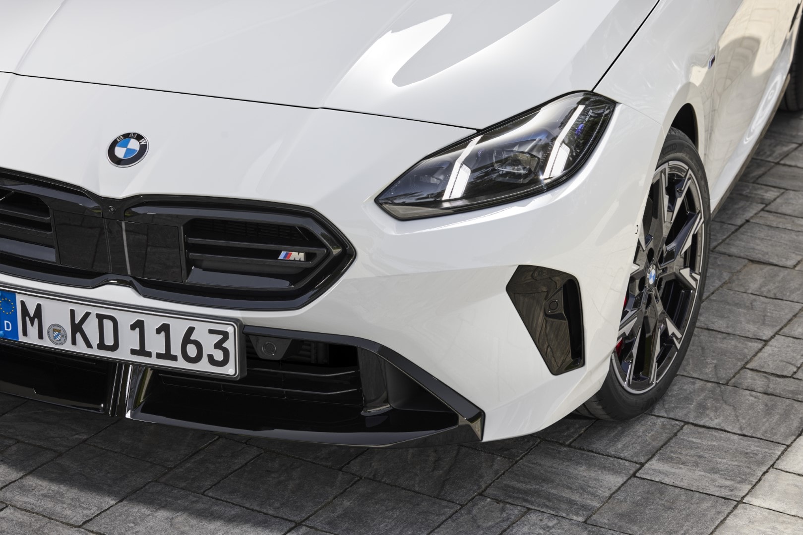 Detalle del frontal del BMW Serie 1, con énfasis en la parrilla y el emblema.