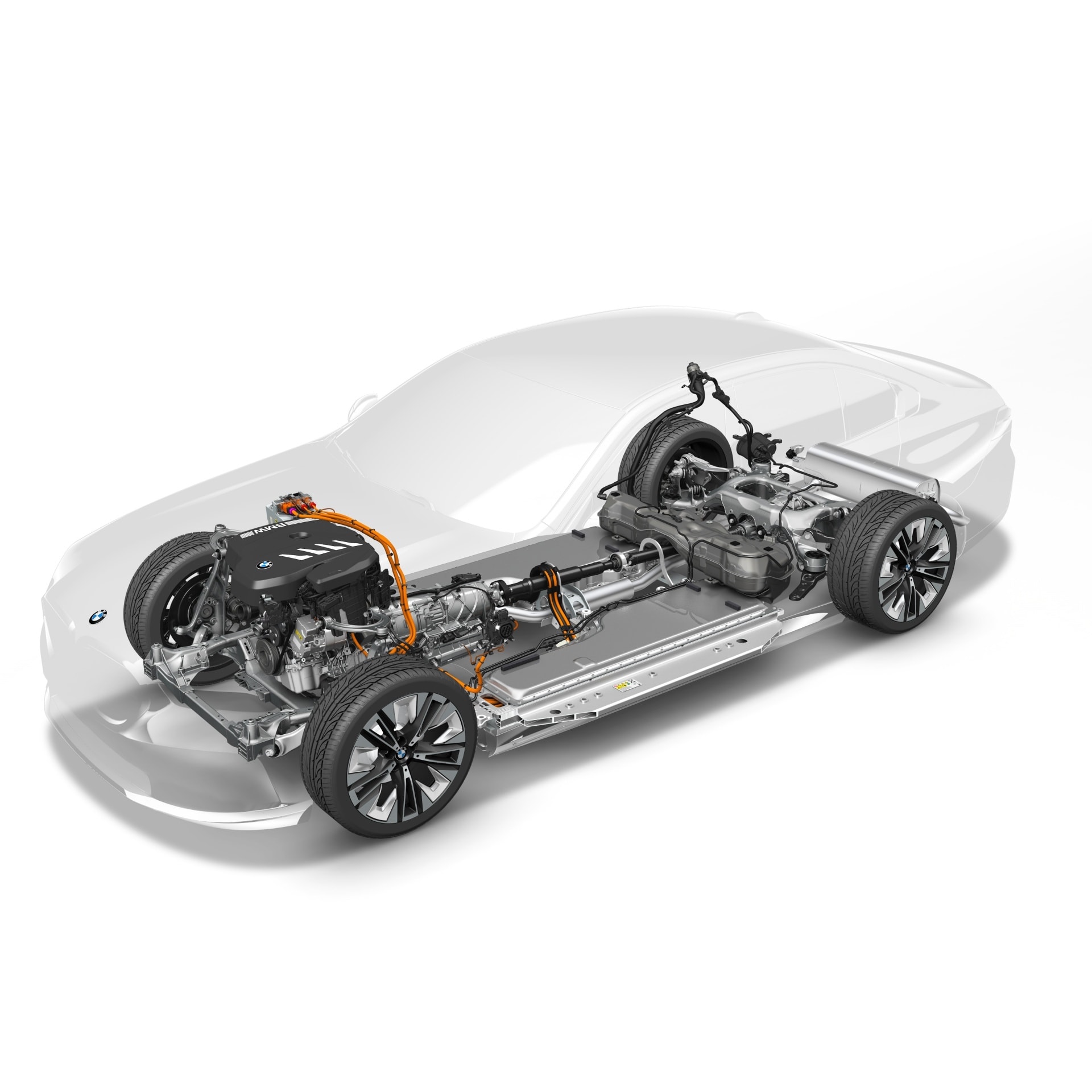 Vista del tren motriz y la disposición de componentes del BMW Serie 5.