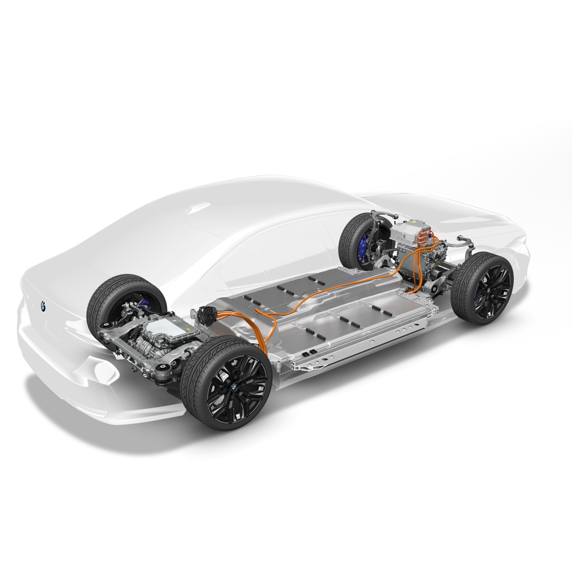 Sistema de tren motriz BMW Serie 5 con componentes internos visibles.