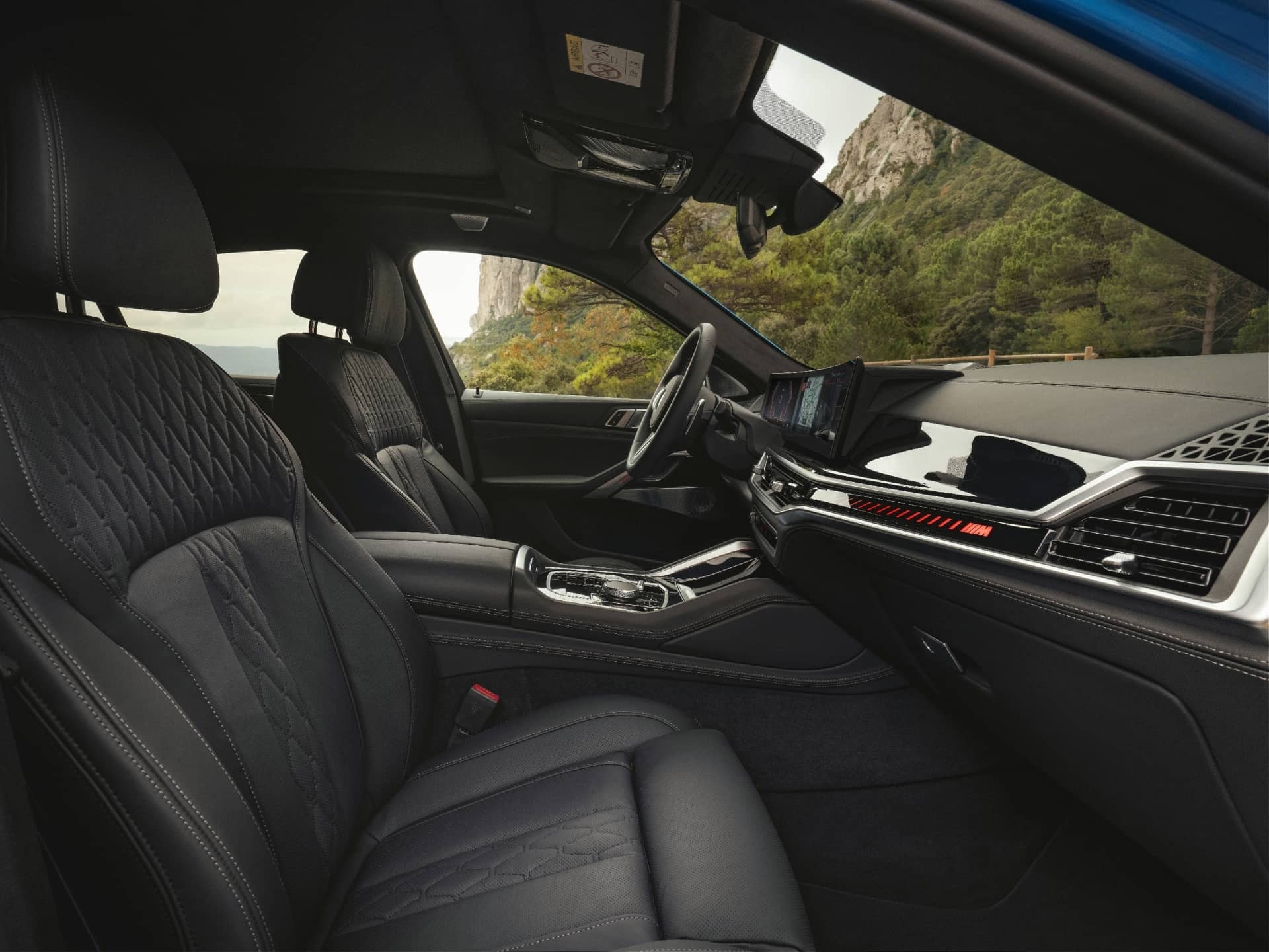 Interior del BMW X6 con asientos de cuero negro y acabados de alta calidad.