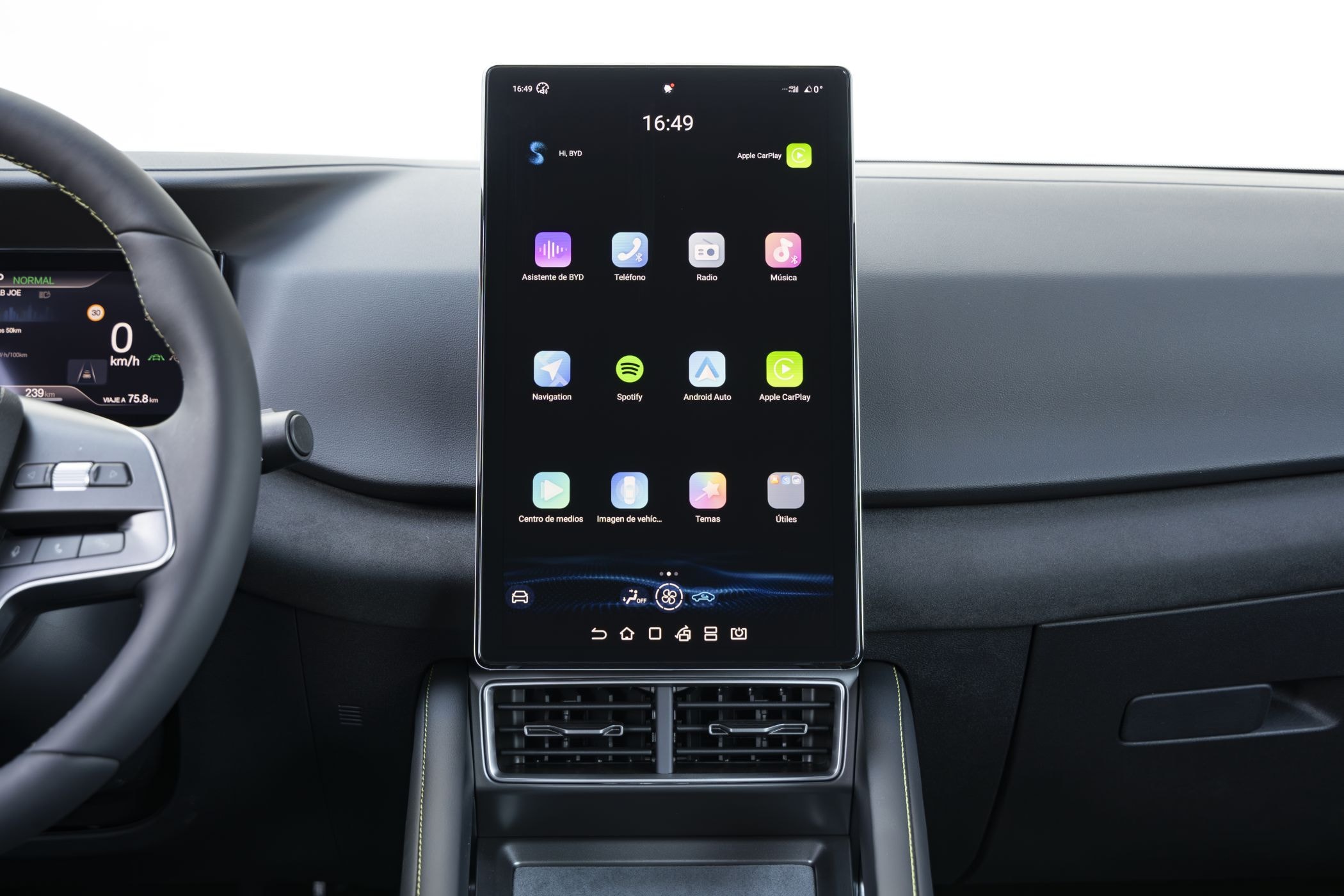 Botón de encendido del BYD Atto 2, parte de su tecnología moderna.