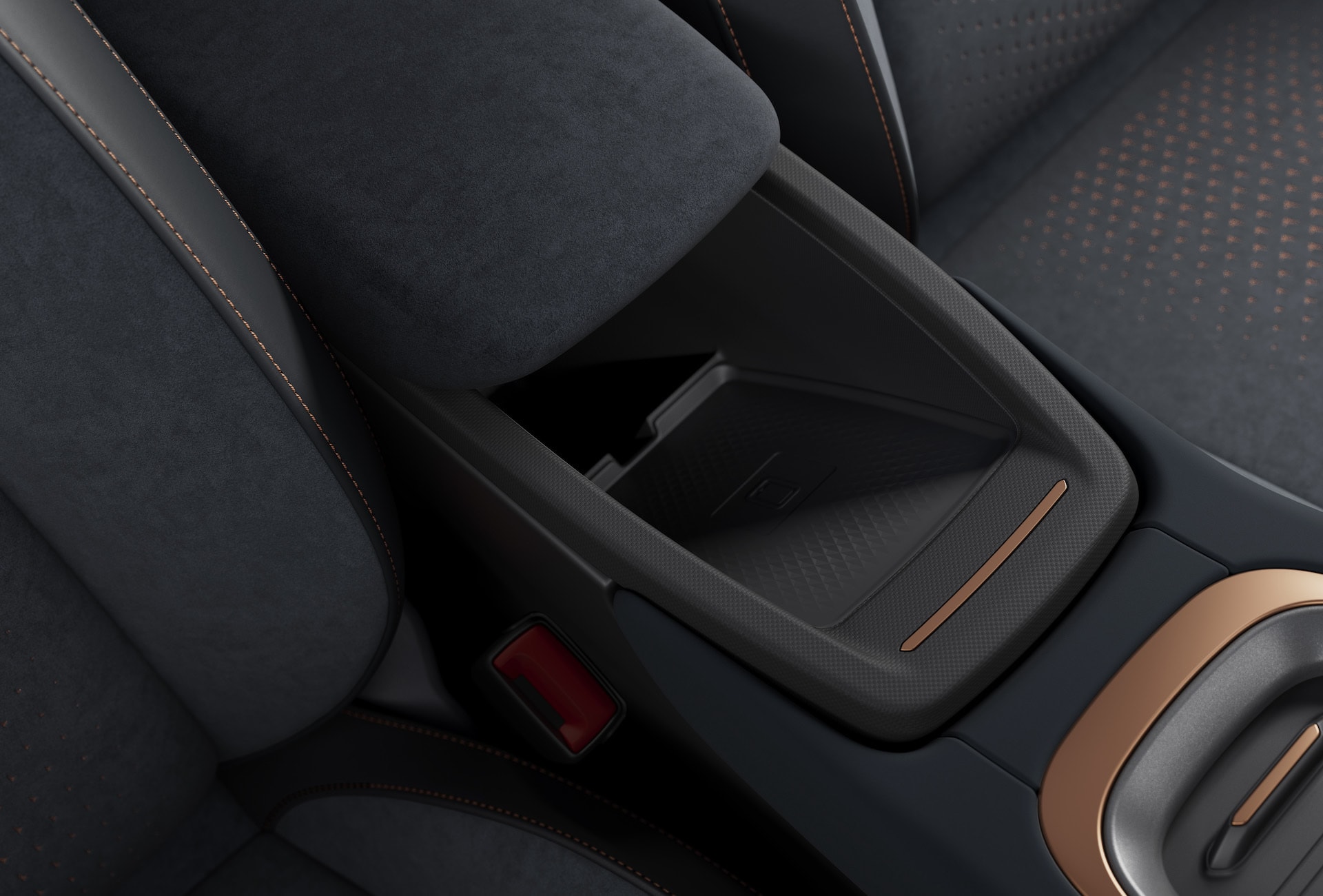 Compartimiento de almacenamiento en la consola central del CUPRA Born.