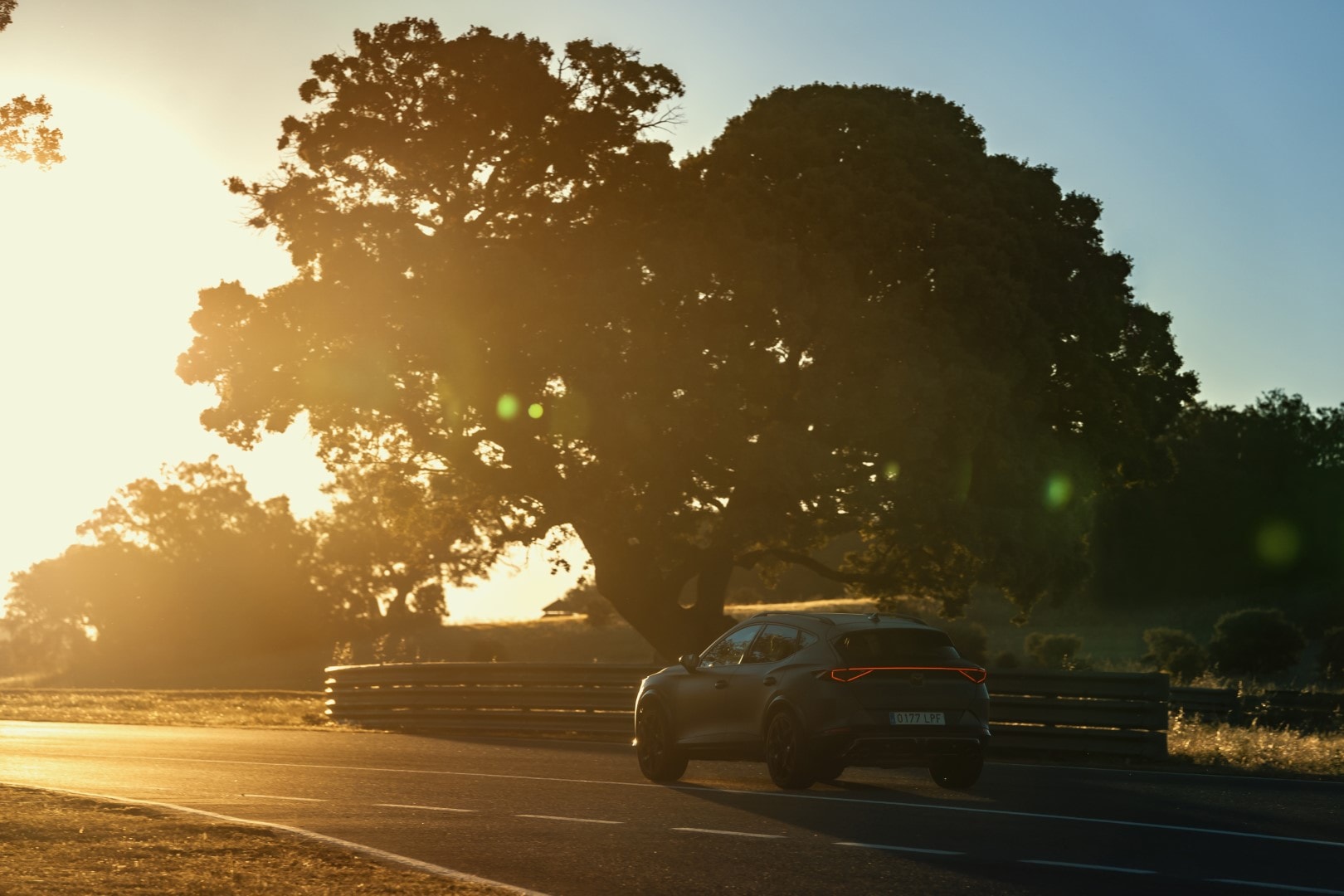 Contraluz del Cupra Formentor al atardecer, destacando su línea de techo.