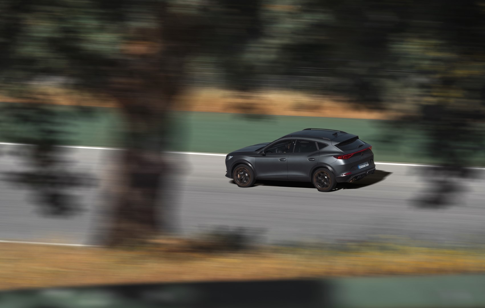 Imagen dinámica que muestra el perfil elegante del Formentor VZ5 en movimiento.