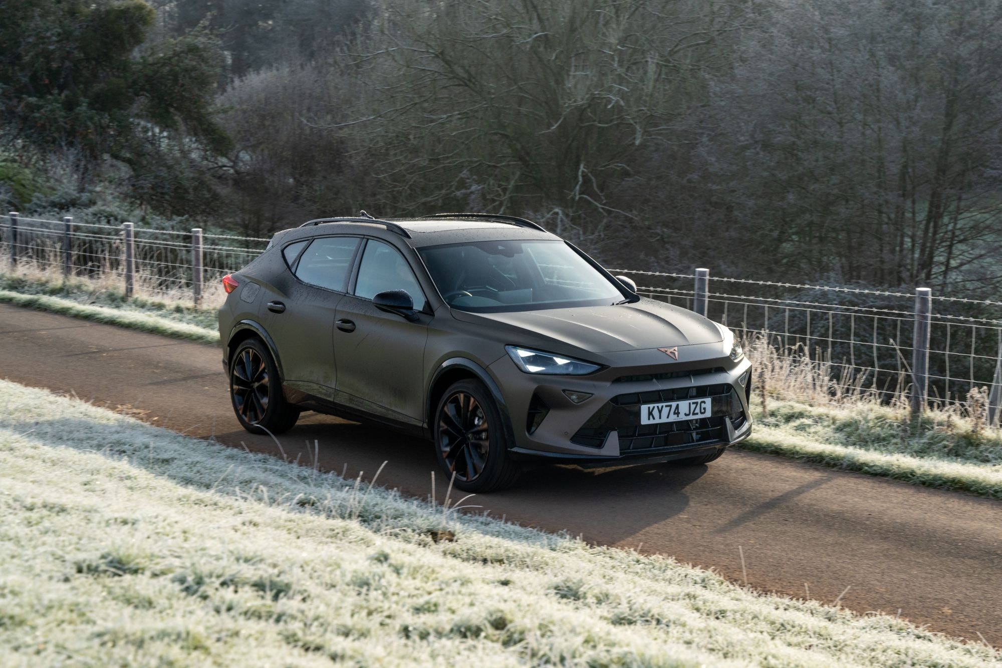 Frontal del vehículo con un enfoque en sus luces y parrilla.