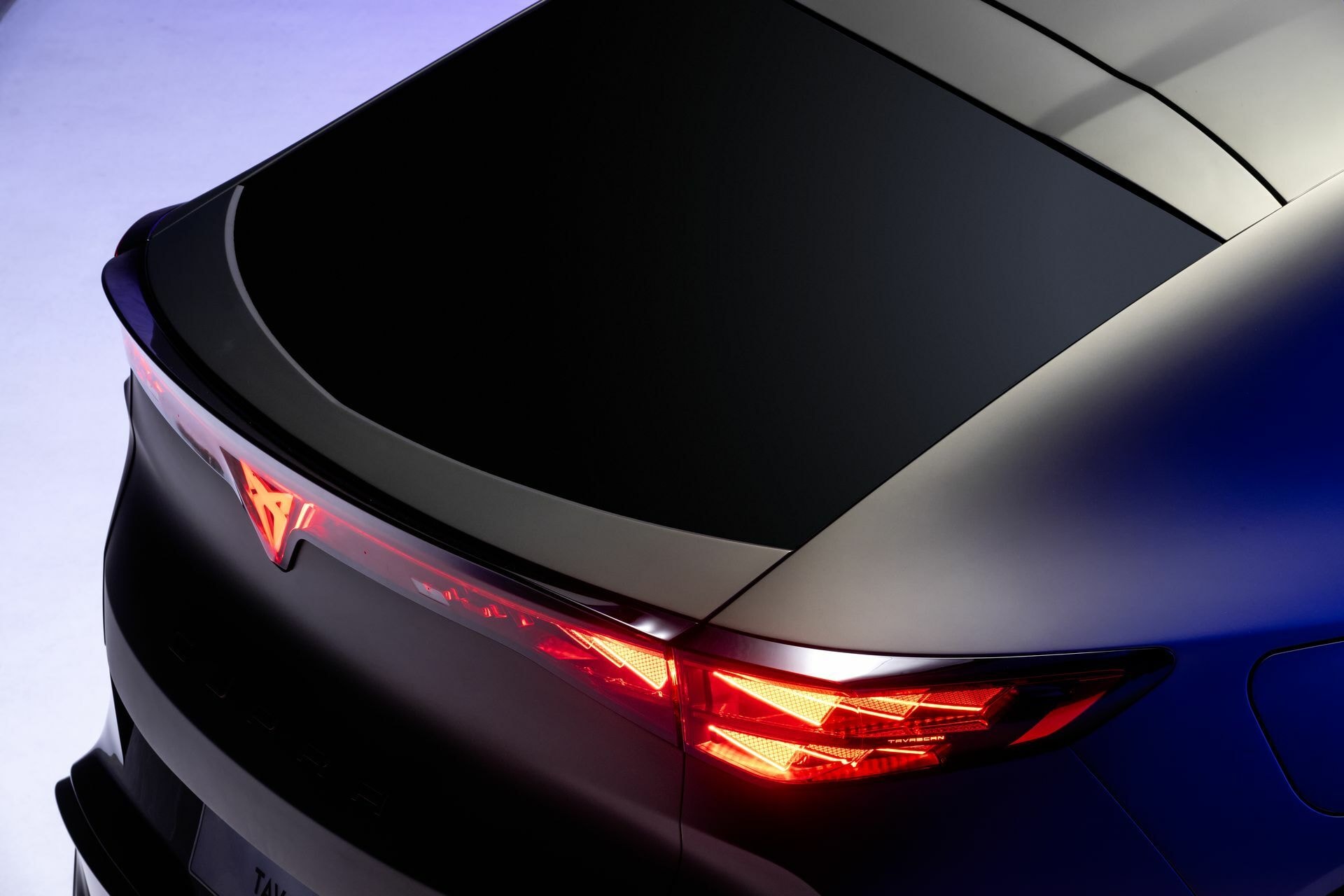 Trasera del Tavascan con sus luces LED distintivas y spoiler.