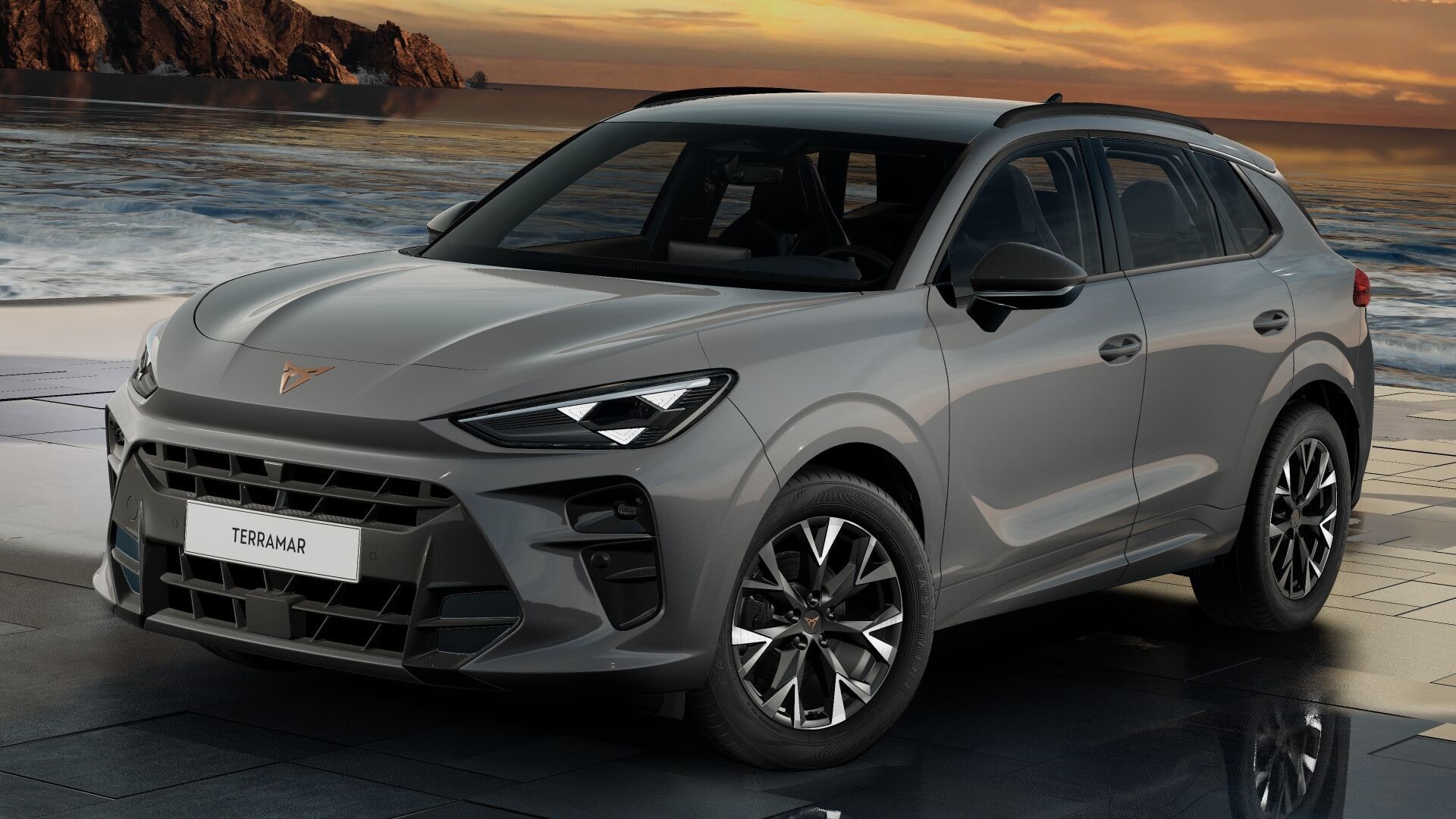 Vista lateral del Cupra Terramar, mostrando su línea deportiva y dinámica.