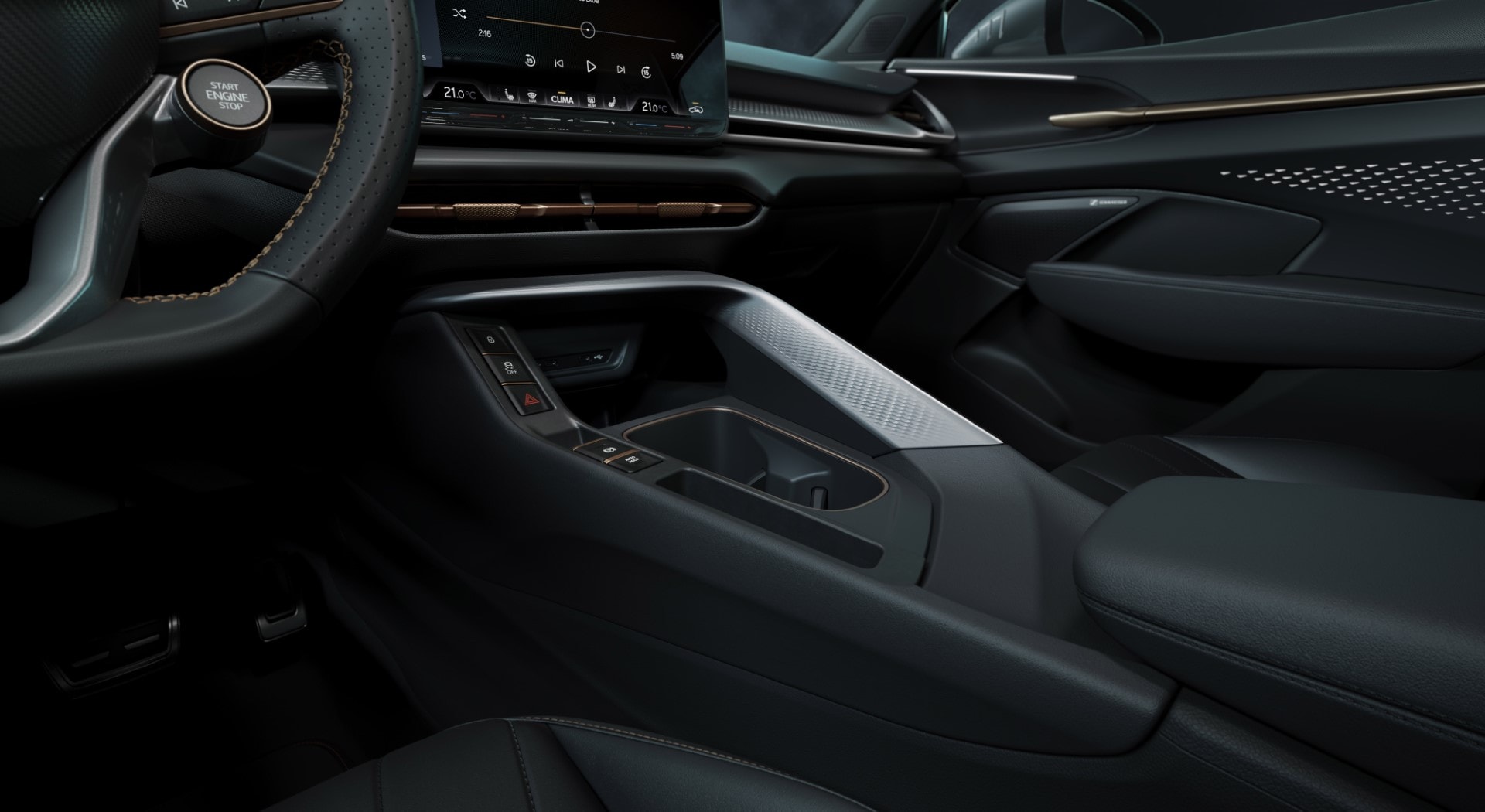 Acabados modernos y deportivos en el interior del Cupra Terramar.