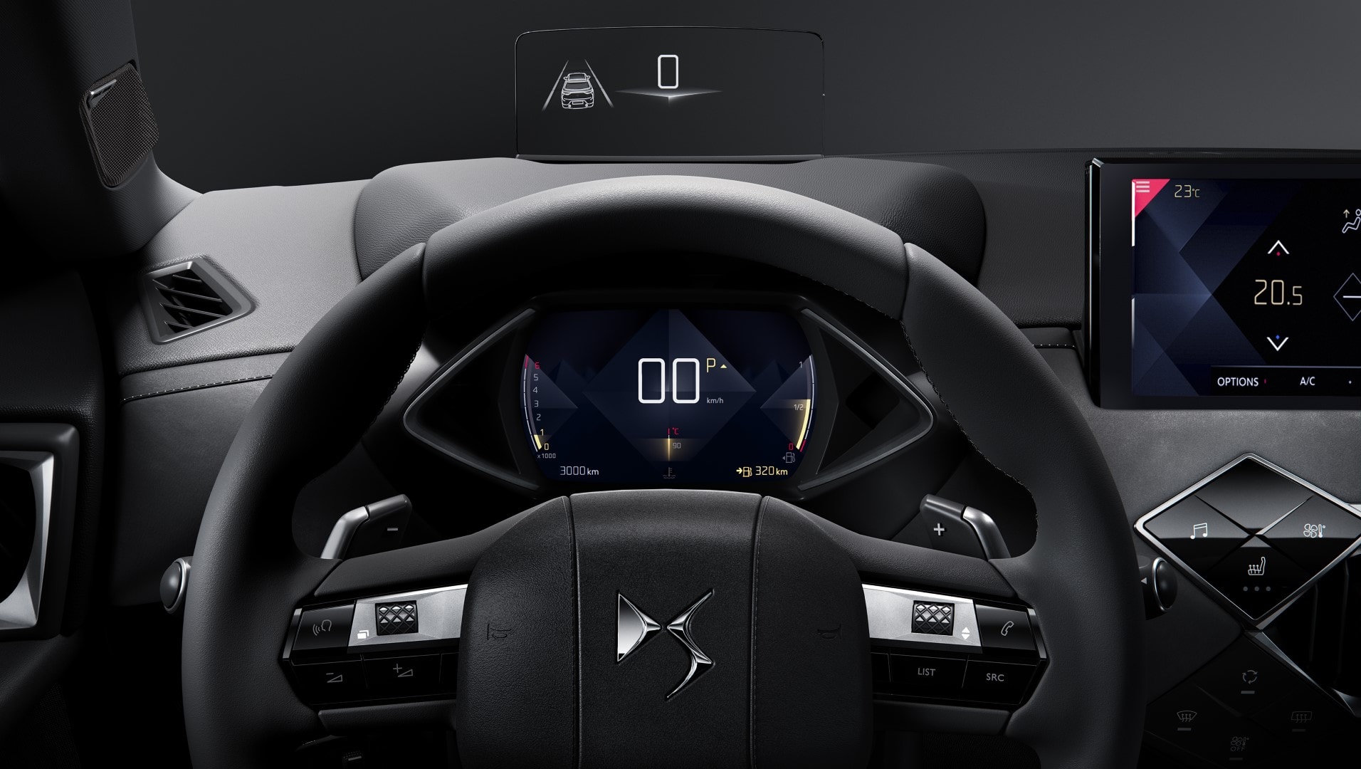 Cockpit digital del DS 3, con un display avanzado que proyecta la info necesaria para el conductor.
