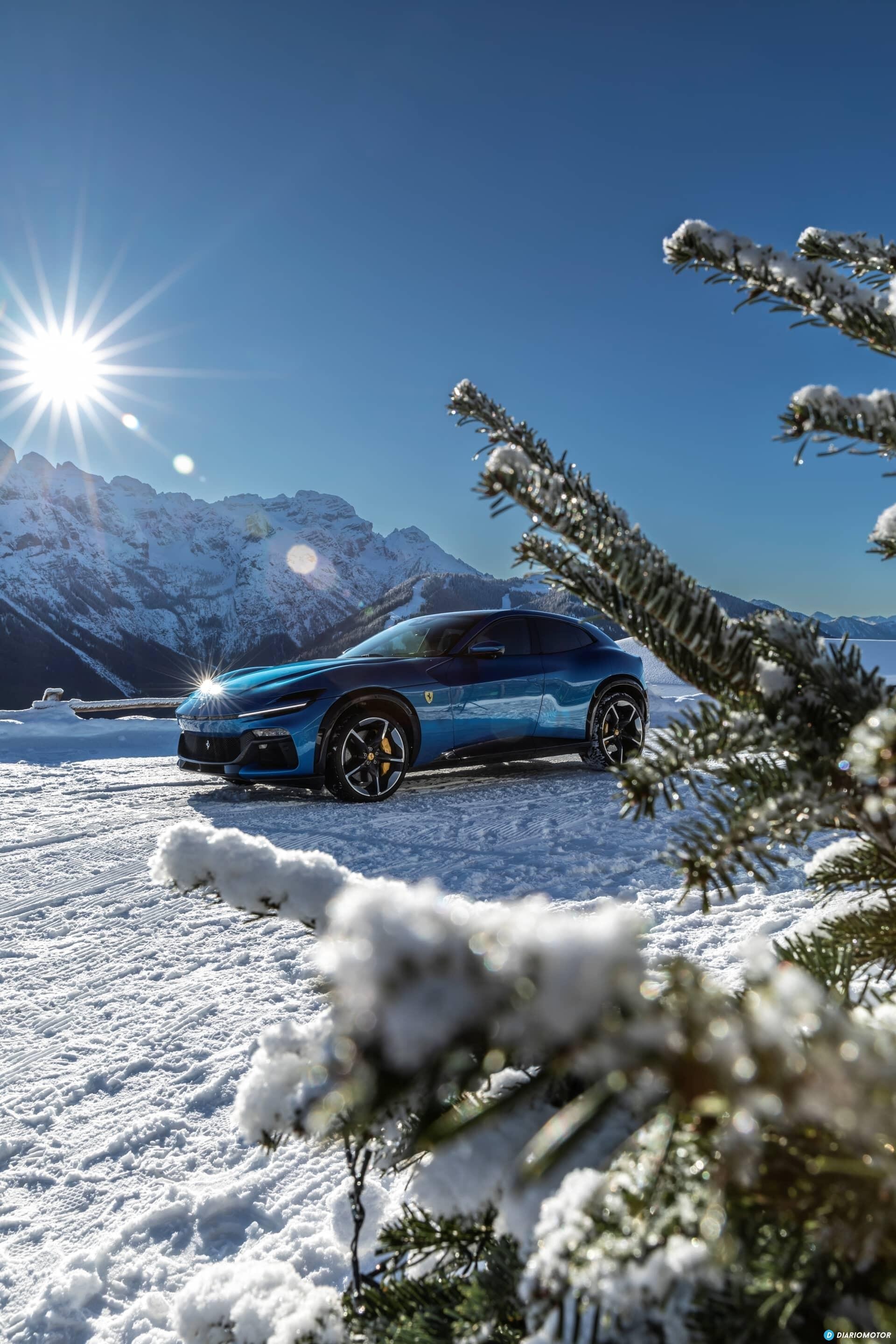 Perfil del Purosangue destacando su diseño en un día soleado de invierno