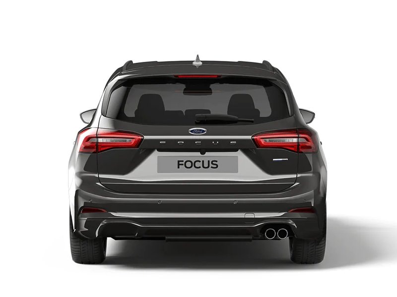 Vista trasera del vehículo mostrando luces y diseño de parachoques.