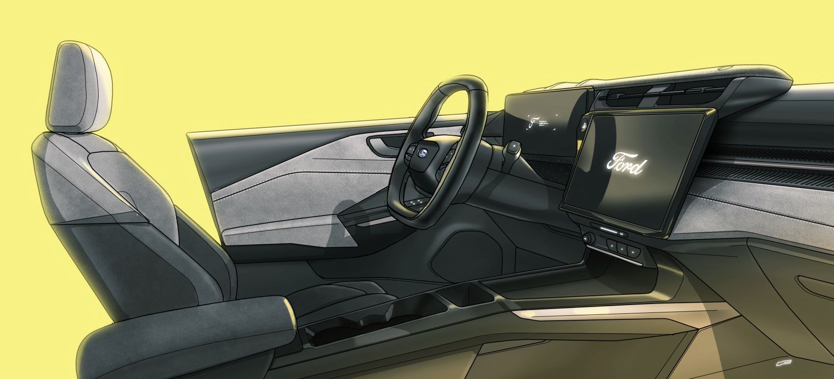 Boceto conceptual del Ford Puma GEN-E, reflejando su diseño icónico.