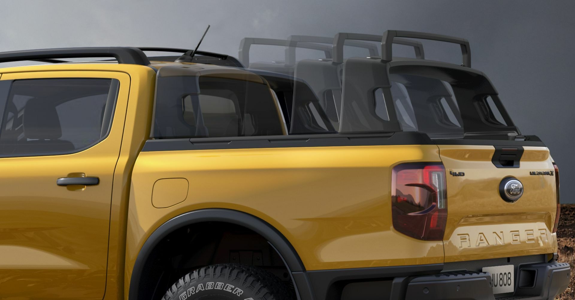 Detalle del techo del Ford Ranger con accesorio de almacenamiento