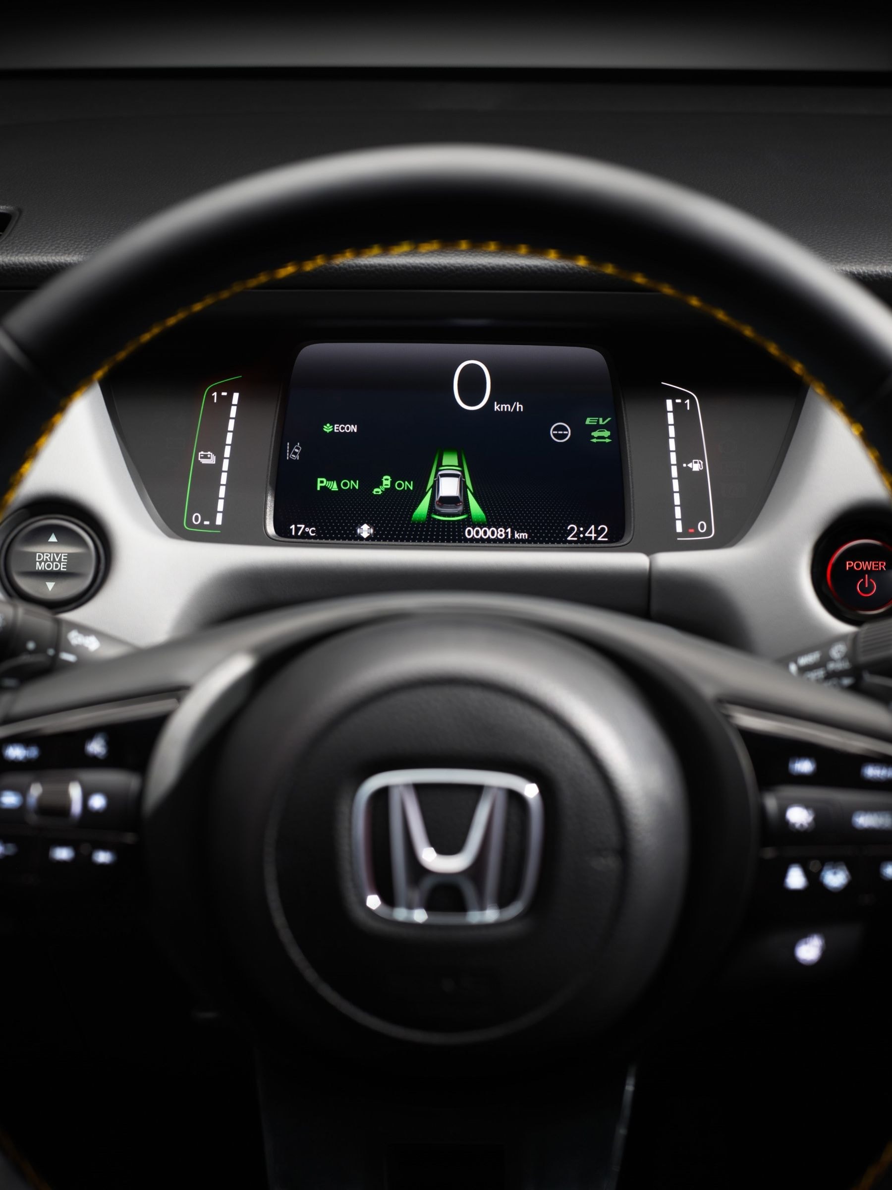 Botón de encendido en el Honda Jazz, fácil acceso al arranque.