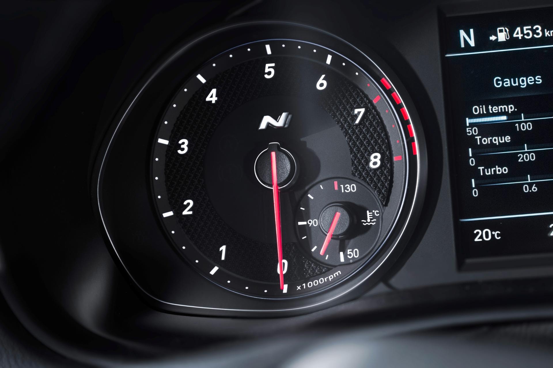 Detalle del cuadro de instrumentos del Hyundai i30 Fastback con iluminación configurable.