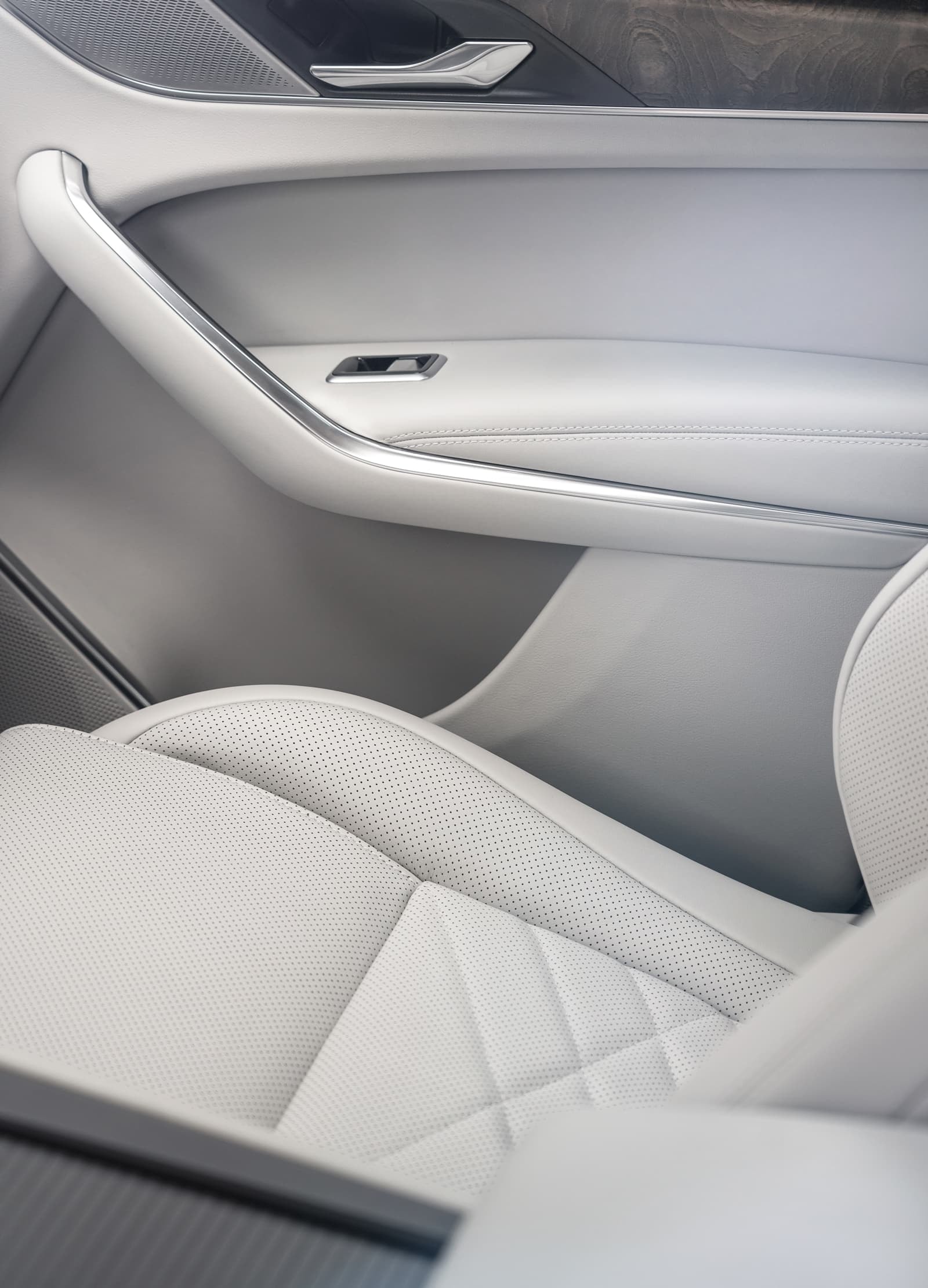 Vista del asiento trasero con panel de puerta incluyendo comandos eléctricos.