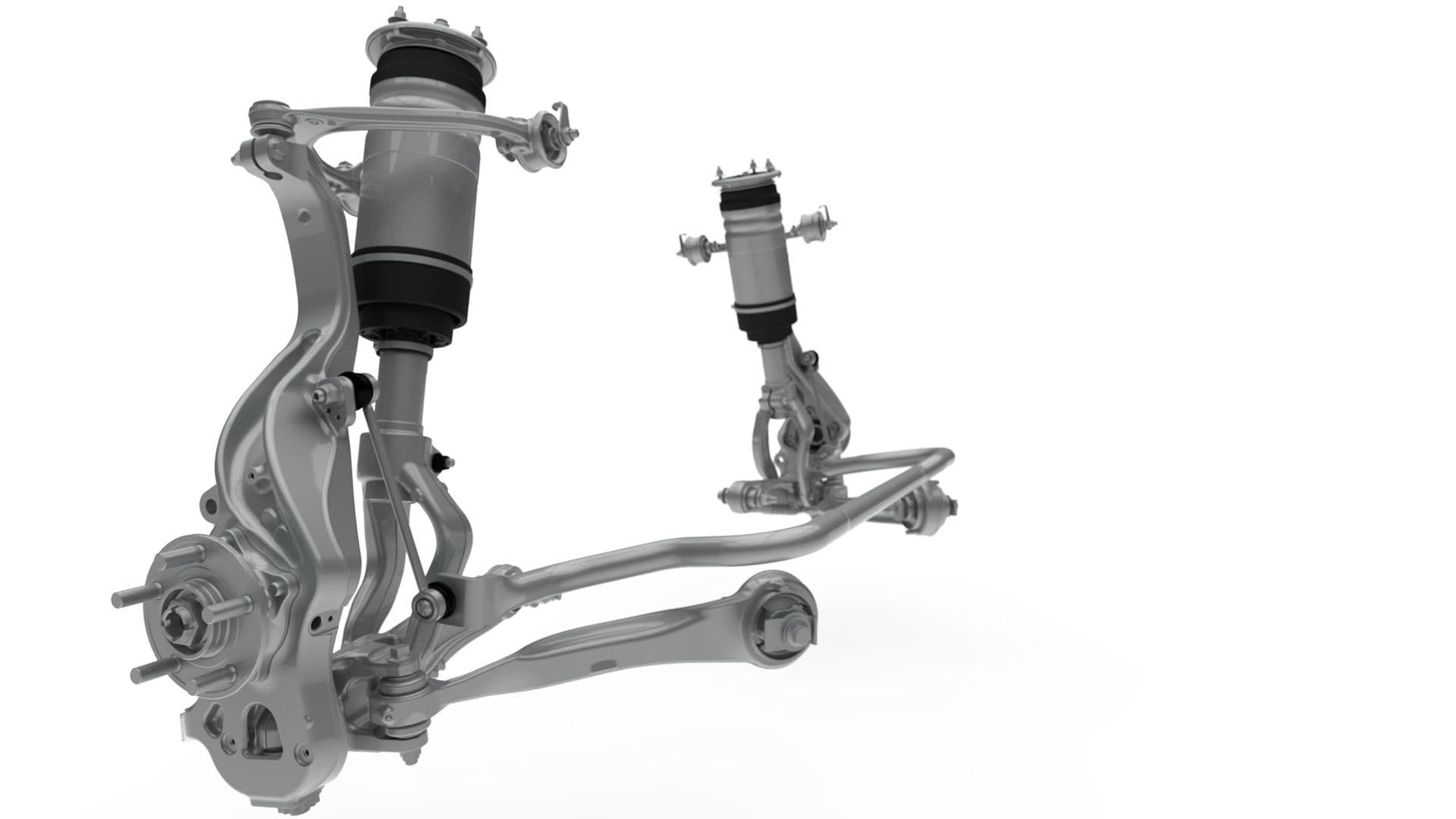 Componentes individuales de la suspensión delantera del I-Pace, alta precisión en ingeniería.