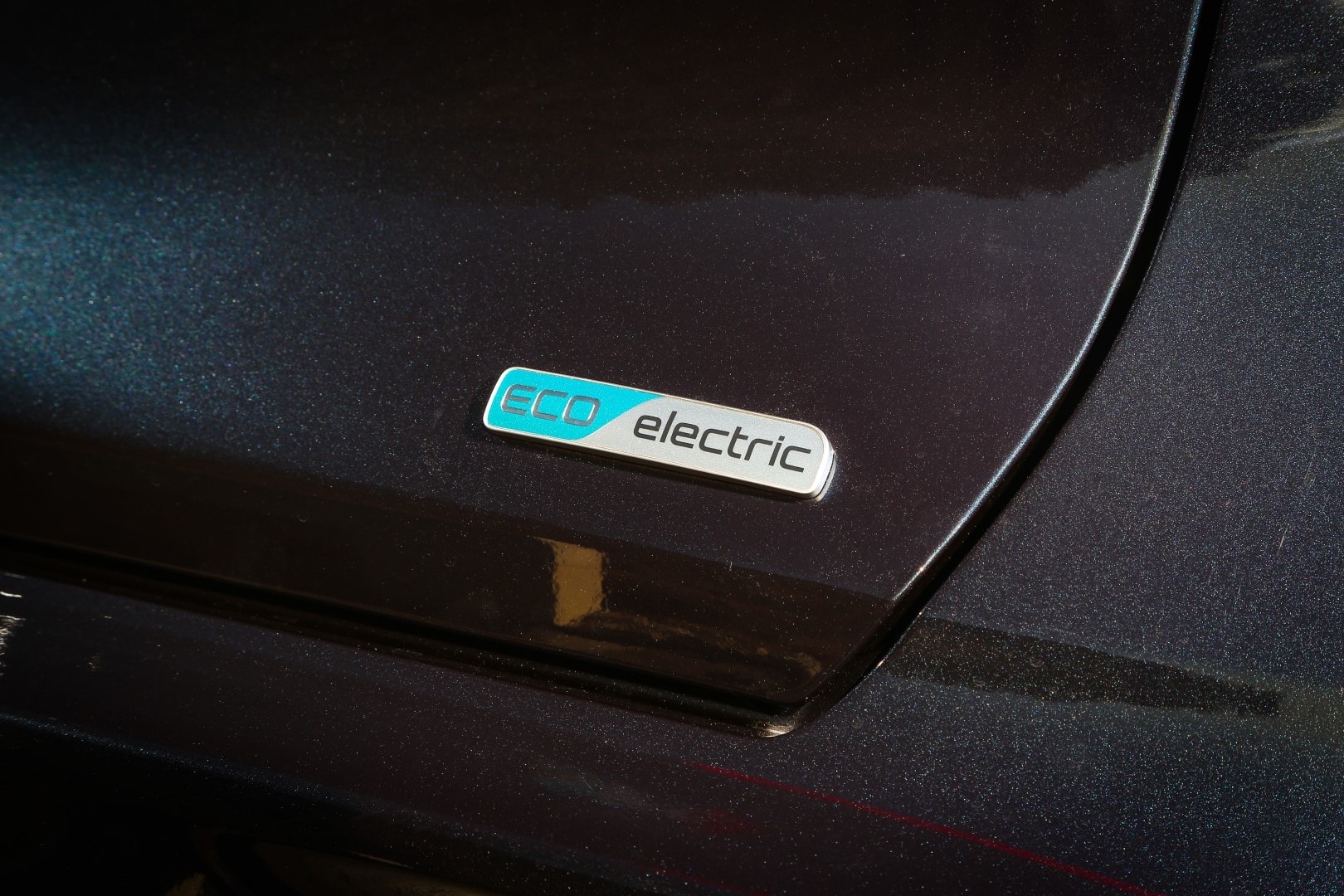 Detalle del emblema "eco electric" que identifica su motorización eléctrica.