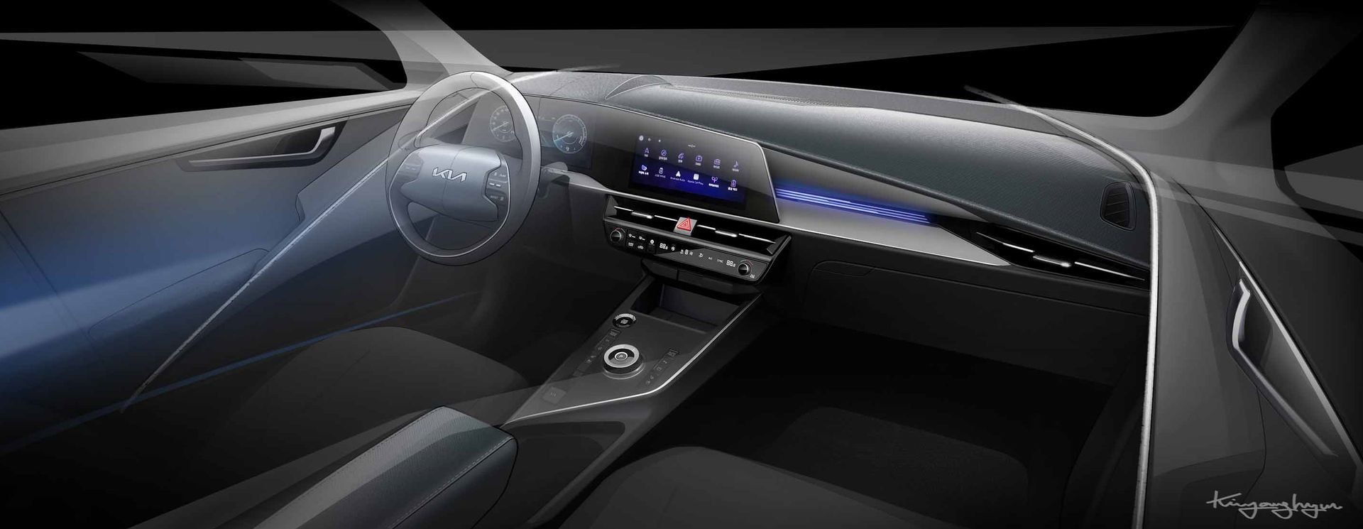 Imagen de alta calidad del panel de instrumentos y sistema de infotainment.