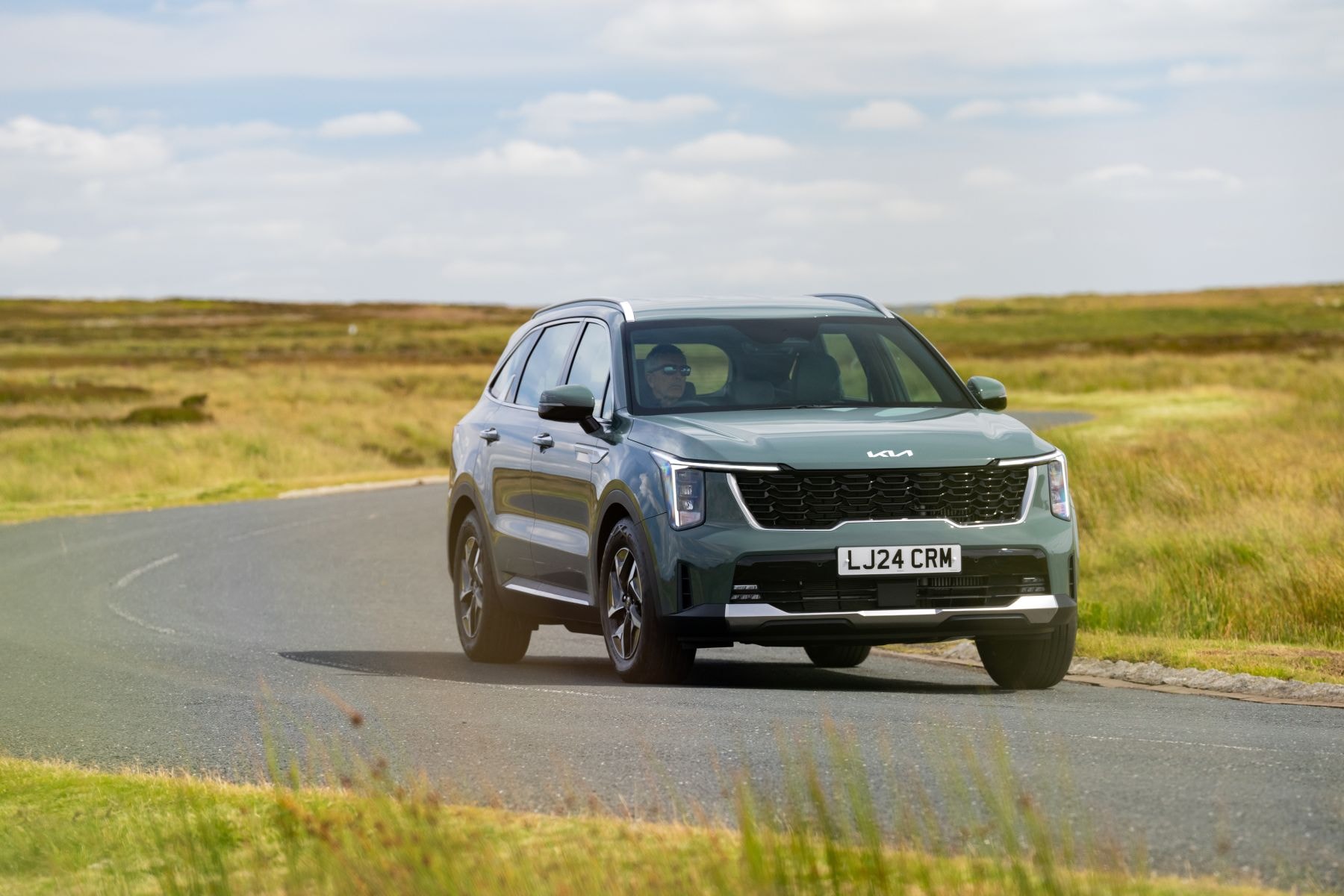 Vista trasera del Kia Sorento Híbrido, destacando su diseño robusto.