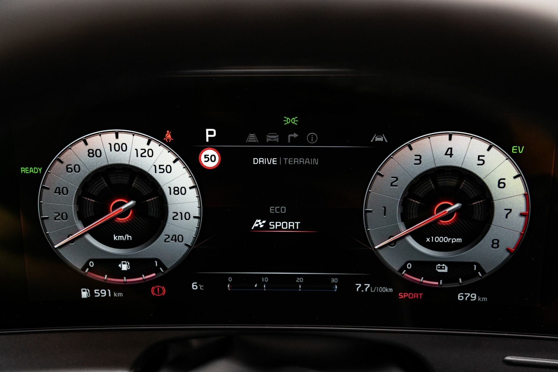 Instrumentación con el modo SPORT activado en Kia Sportage