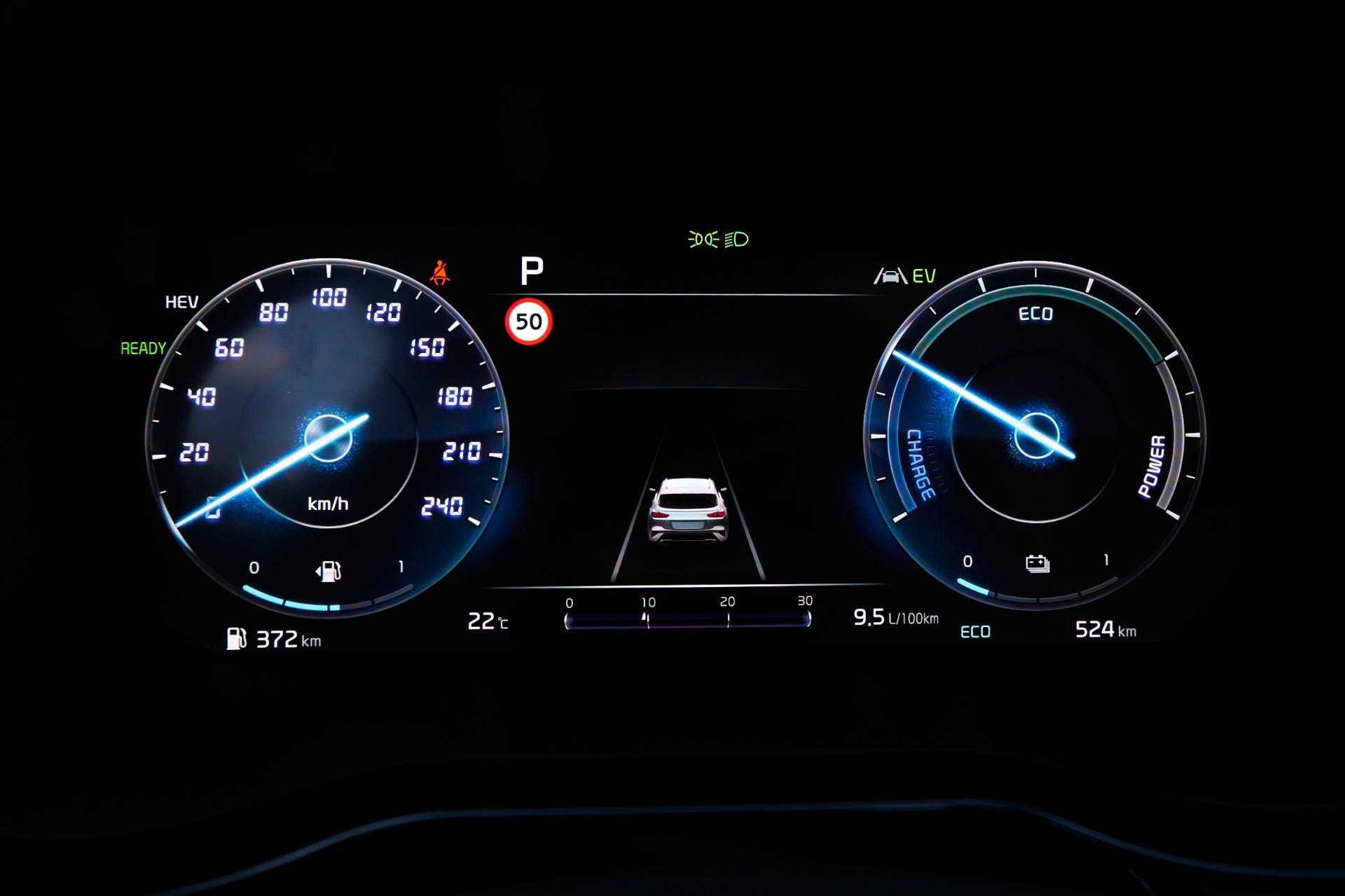 Vista del cuadro de instrumentos digital del Kia Xceed Híbrido.