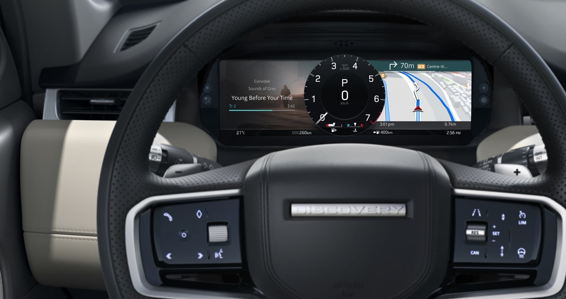 El cuadro de instrumentos digital del Discovery Sport con información de navegación.