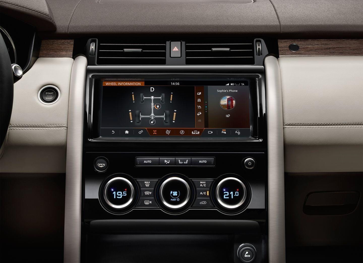 Vista completa del interior y la configuración de asientos del Land Rover Discovery.