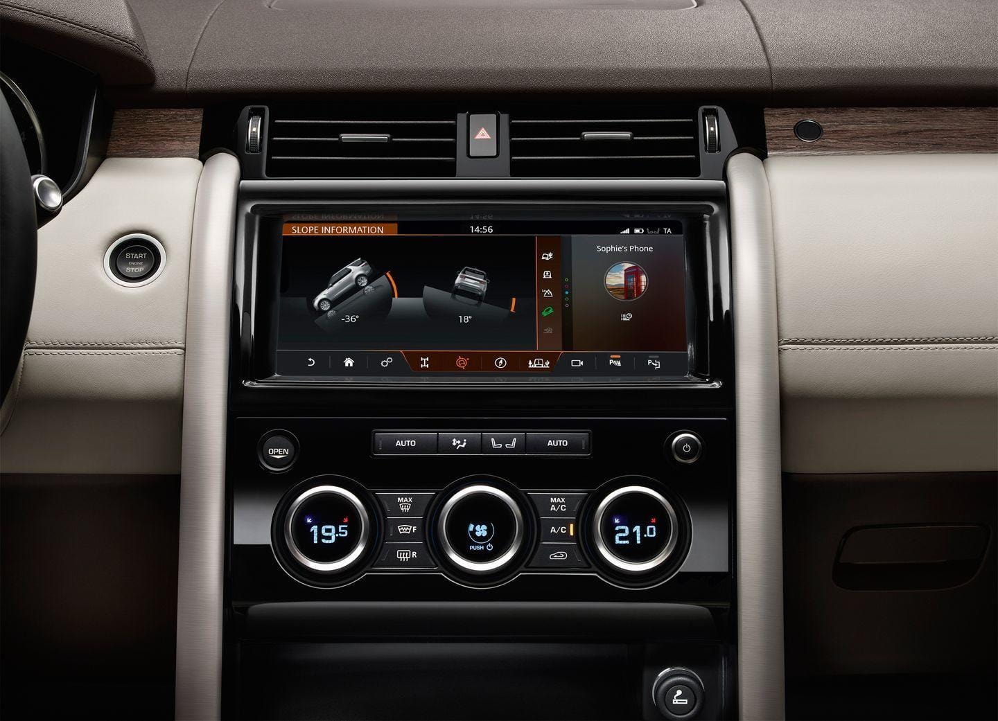 Vista del sistema de infotainment Touch Pro del Land Rover Discovery.