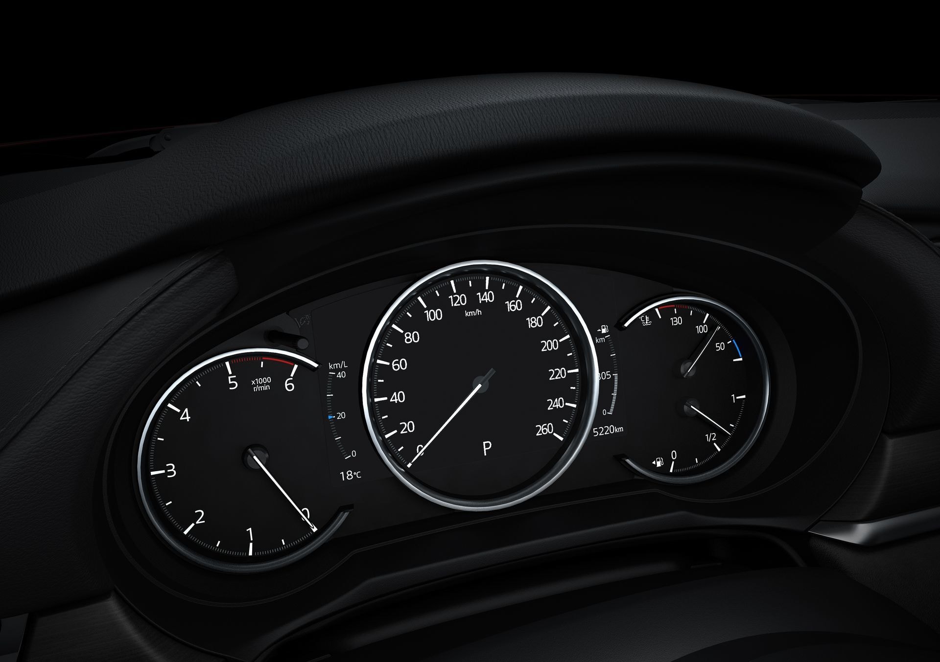 Cuadro de instrumentos del Mazda 6 con velocímetro y tacómetro.