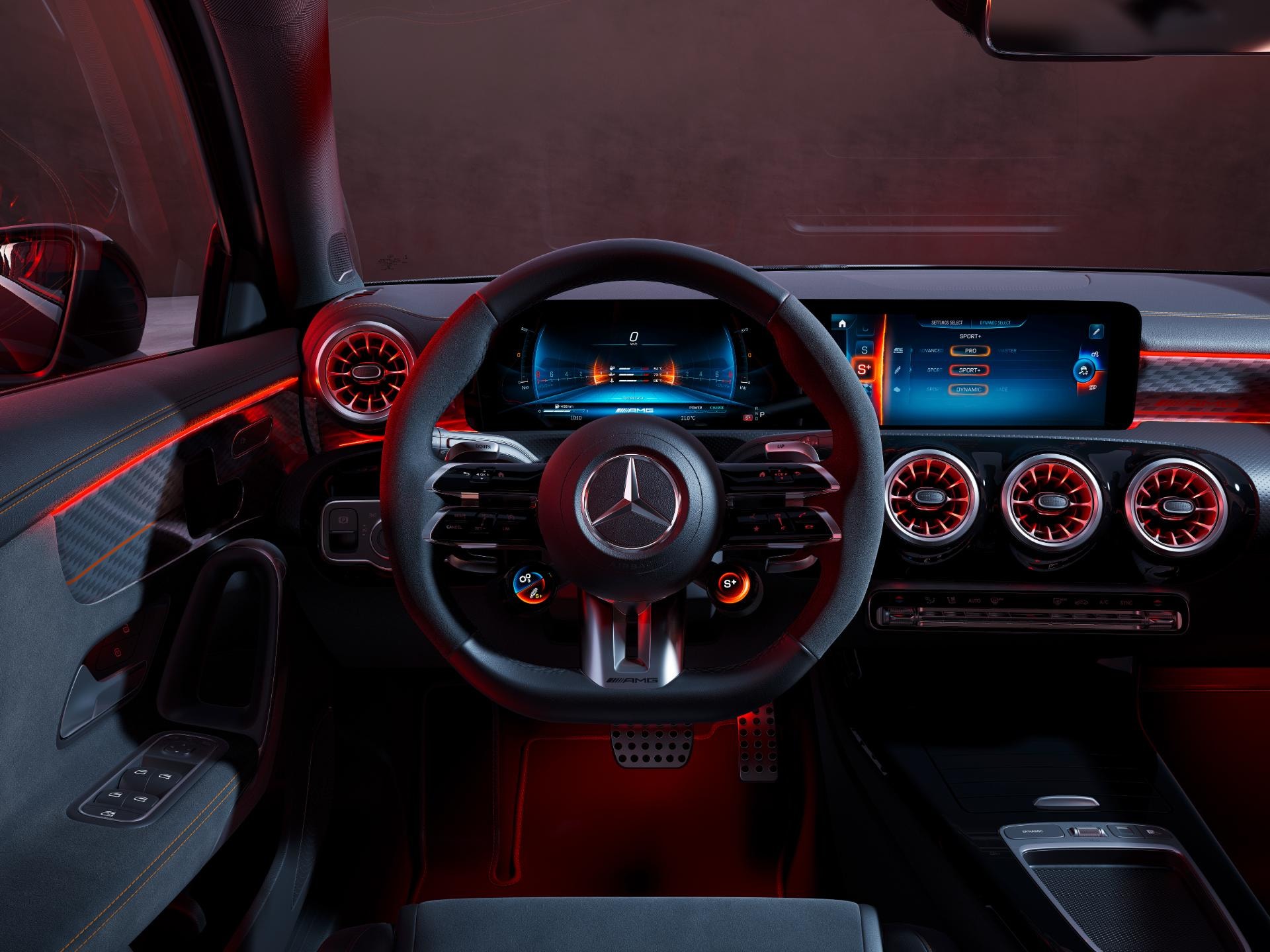 Ambiente interior rojizo y sistema de instrumentación digital del Clase A.