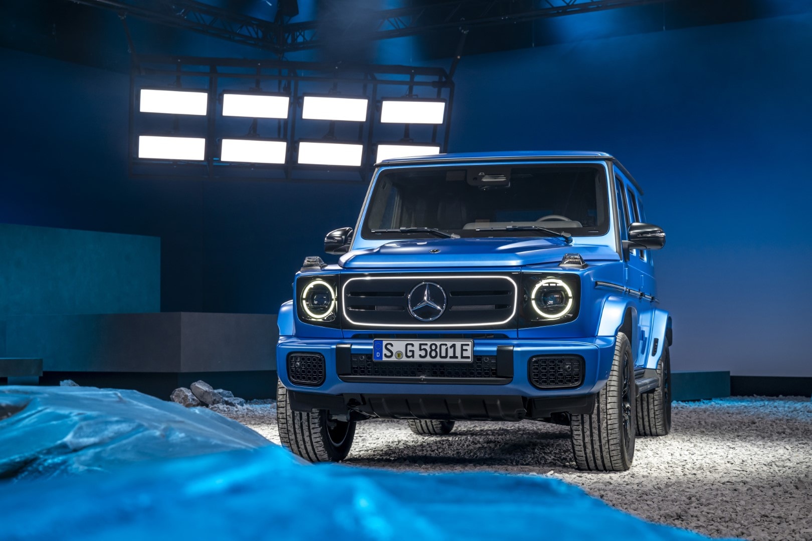 La frontal robusta del Mercedes Clase G eléctrico, con detalles distintivos