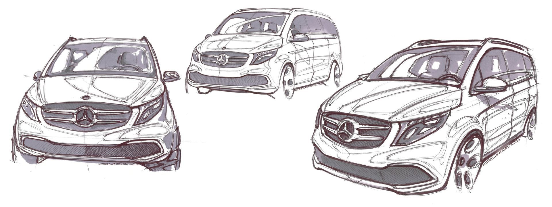 Bocetos conceptuales que muestran distintas perspectivas del diseño.