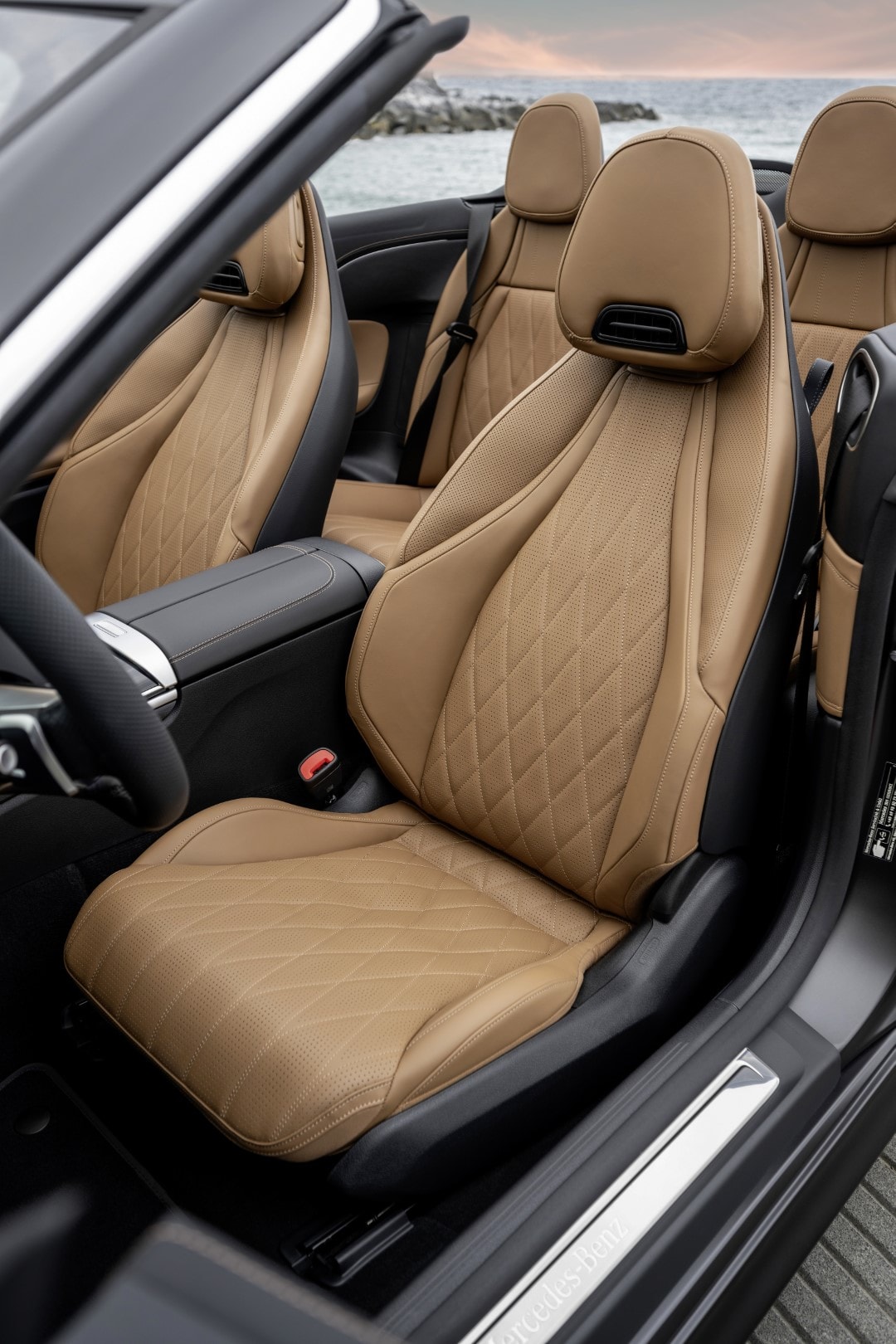 Vista detallada de los asientos delanteros con tapicería premium.