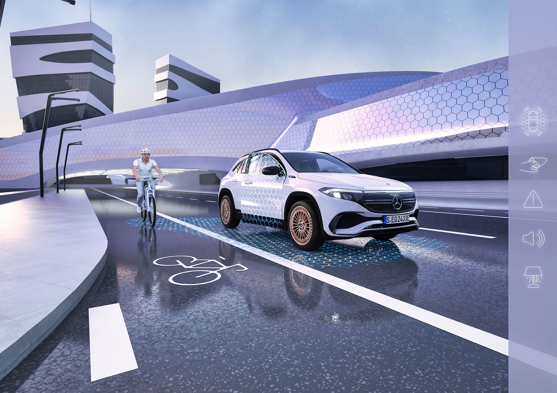 El EQA exhibe su asistente de cambio de carril en un entorno controlado.