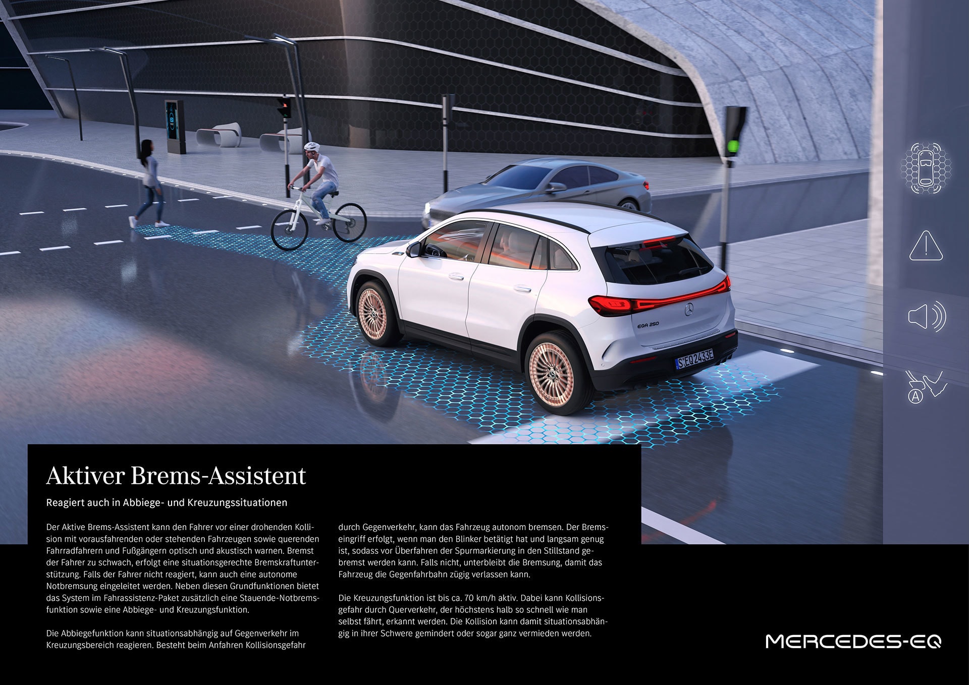 Imagen dinámica del EQA con su asistente de frenado en uso.