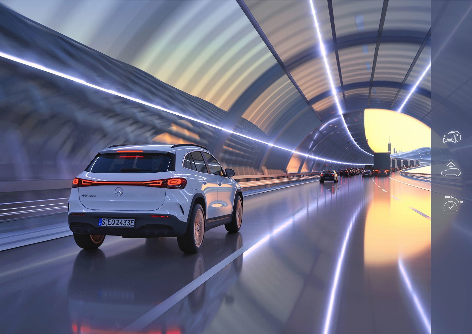 EQA mostrando tecnología en movimiento, vista trasera-lateral.