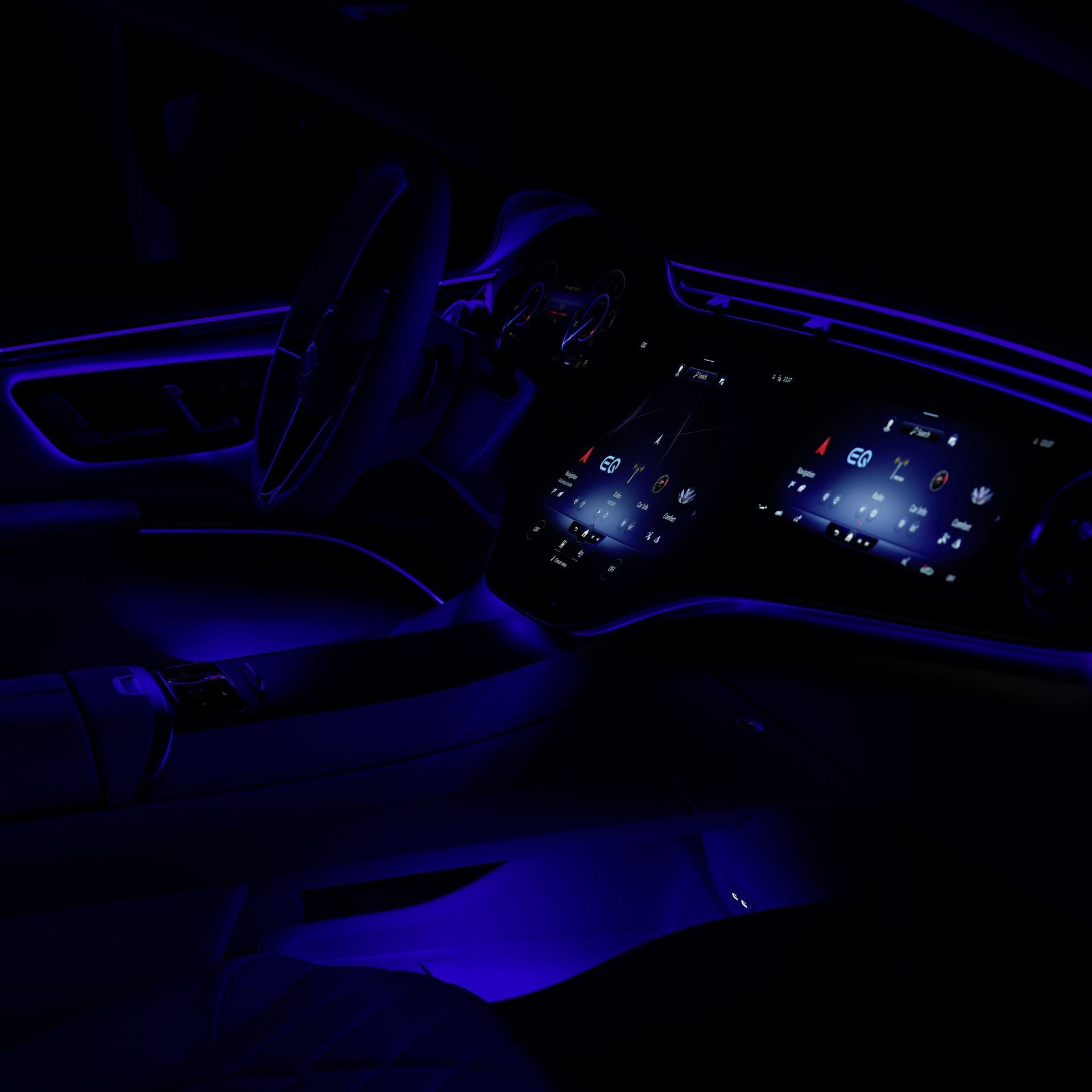 Vista nocturna de las pantallas de instrumentación del EQS.