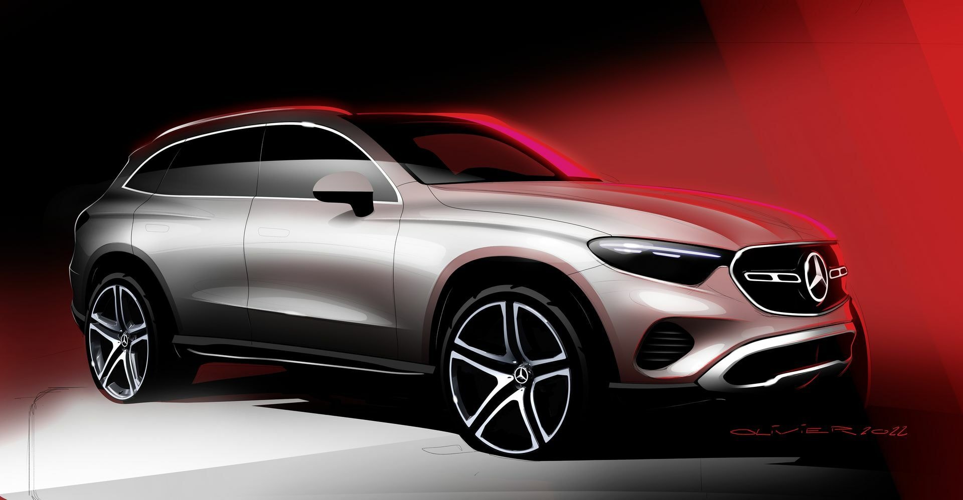 Ilustración conceptual del Mercedes GLC, resaltando su estética moderna y líneas elegantes.