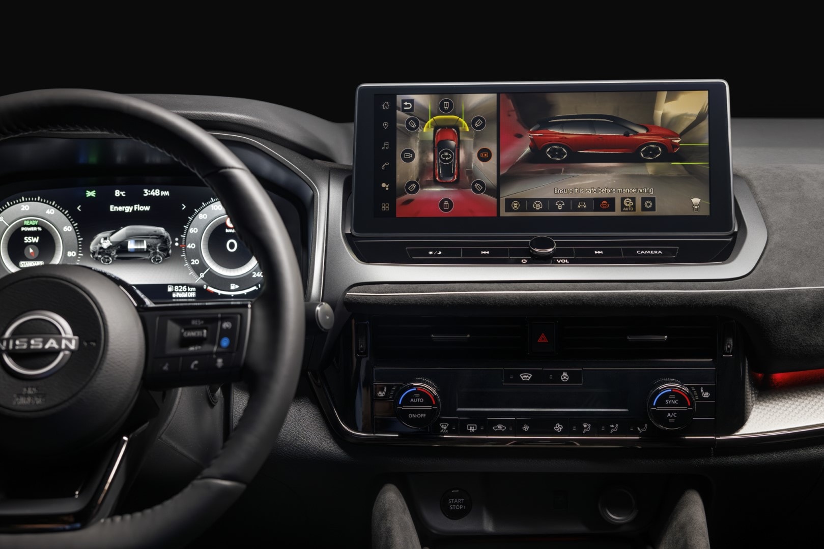 Vista del interior del Nissan Qashqai híbrido, destacando sus cómodos asientos de cuero.