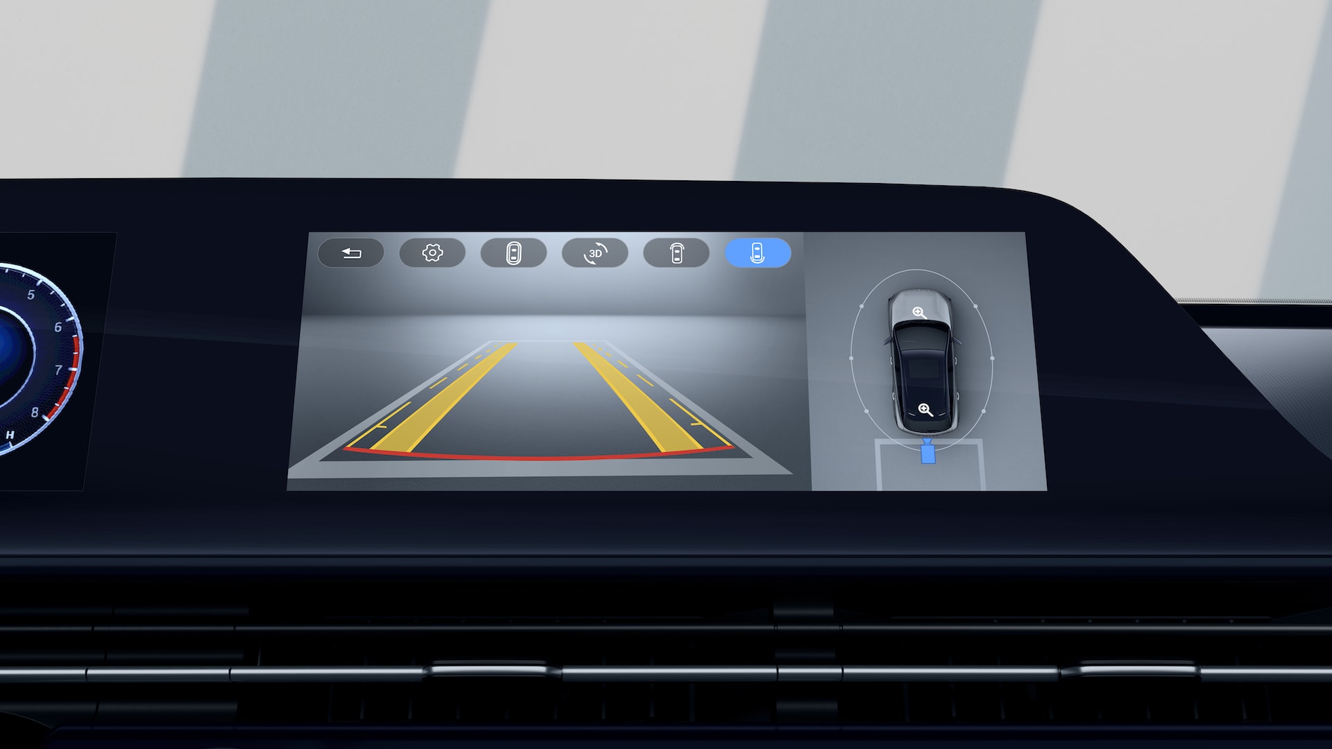Monitor de asistencia al aparcamiento del Omoda 5 con visión trasera